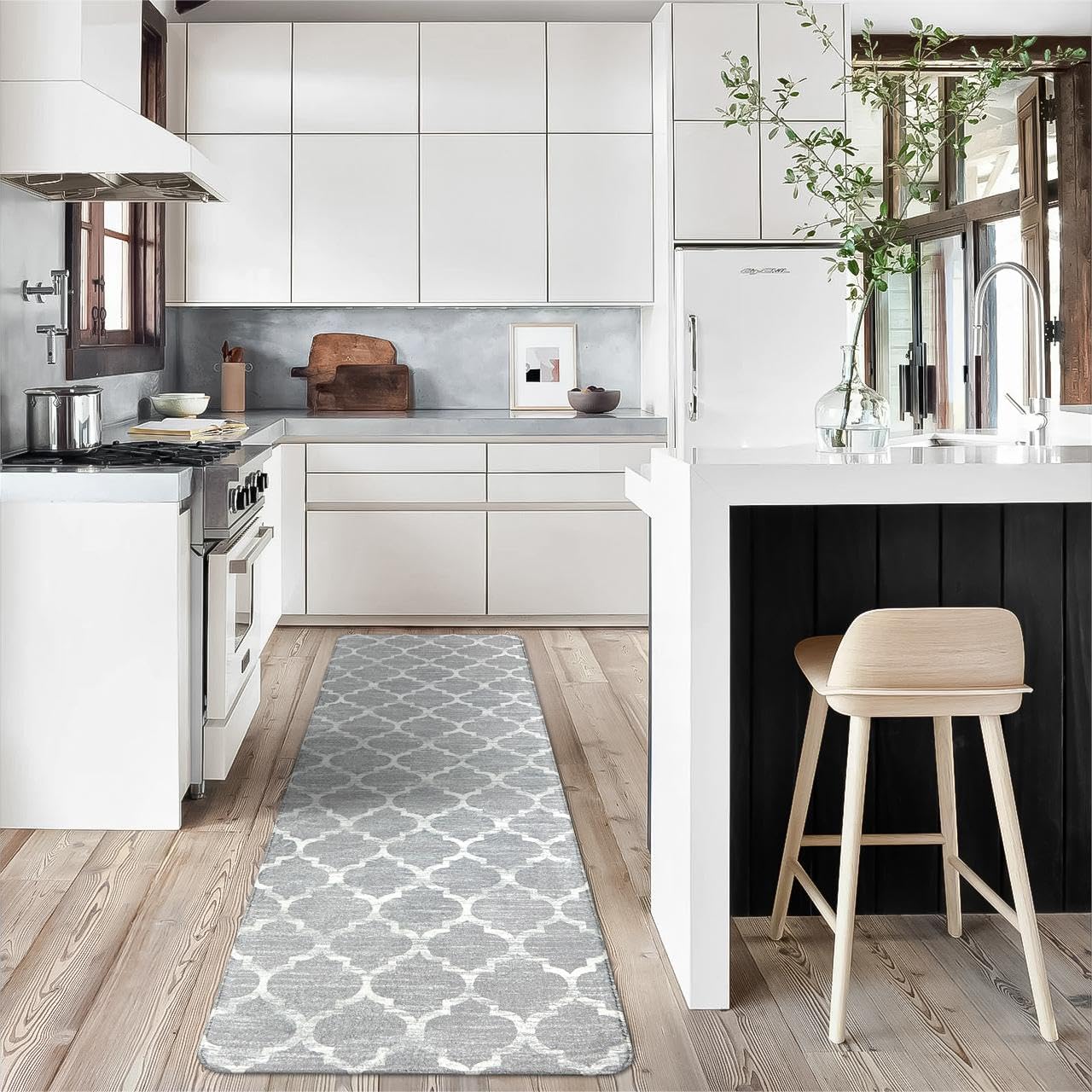 Lahome – Alfombra marroquí, lavable, de 2 x 7 pies, antideslizante, no desprende pelusas, ligera, moderna, gris y envejecida, para entrada, cocina,