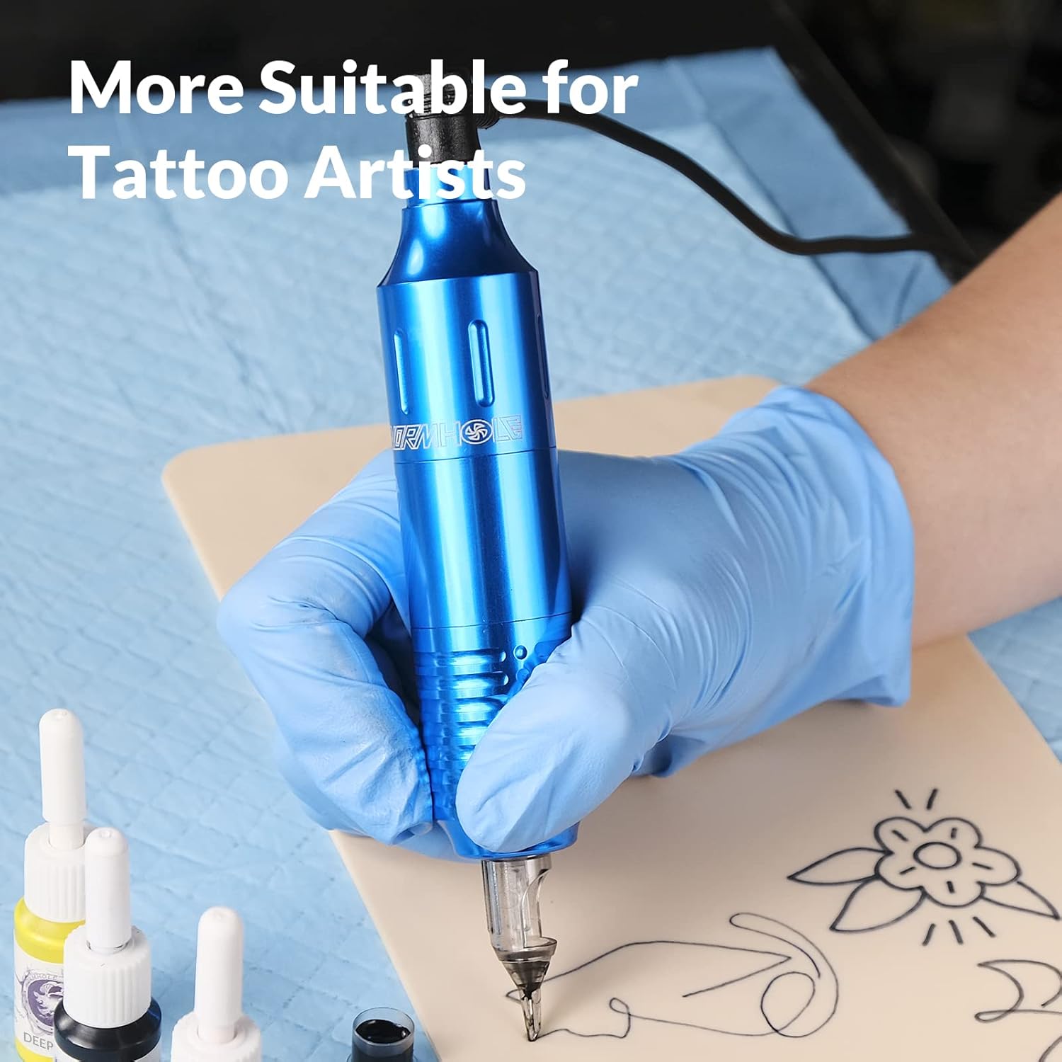 Wormhole Tattoo Kit de máquina rotativa de tatuaje, kit de bolígrafo de tatuaje con fuente de alimentación, 20 agujas de cartucho de tatuaje, 10