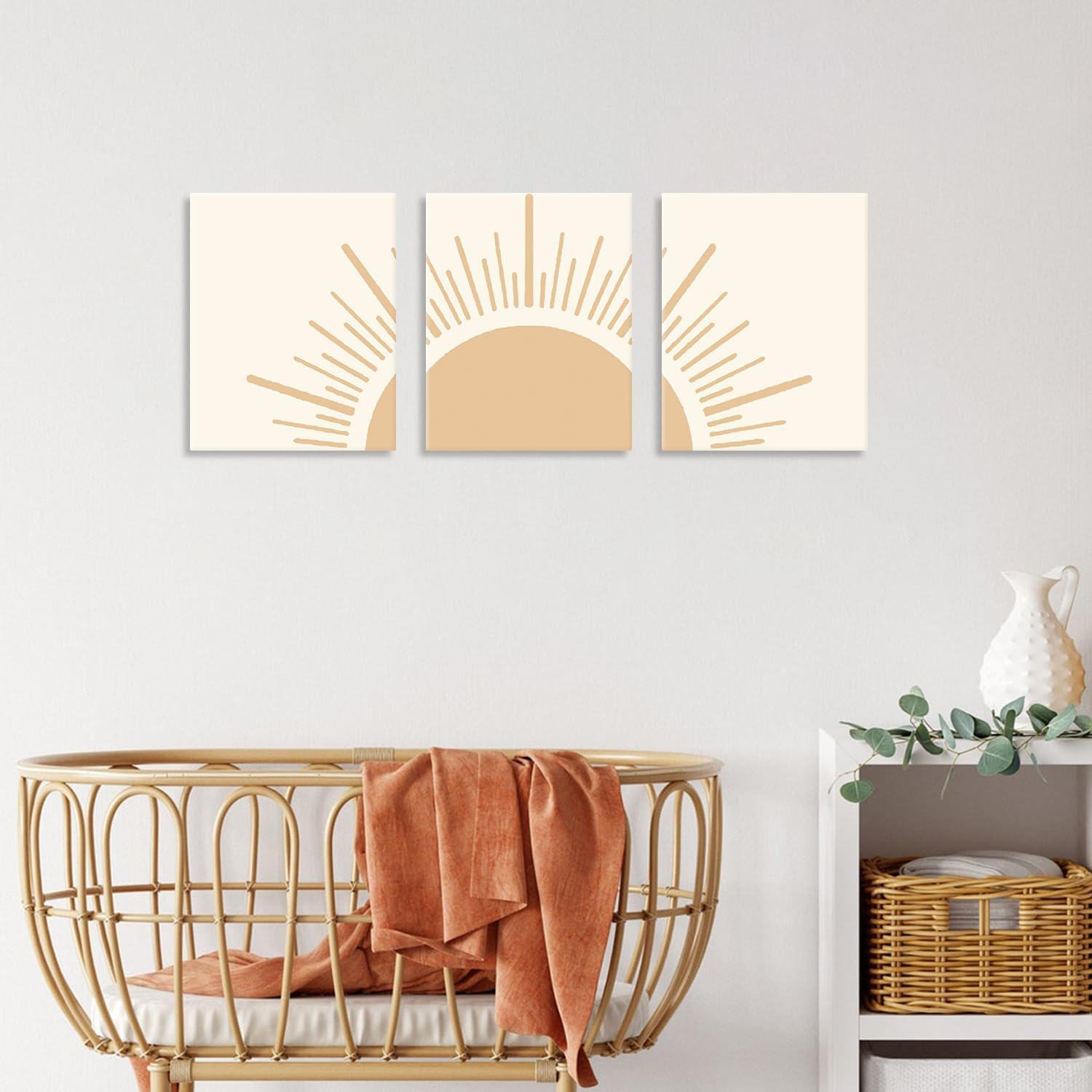 HPNIUB Decoración bohemia para pared, diseño de línea natural Yello Sun Rising on the Horizon, juego de 3 piezas (8 x 10 pulgadas, enmarcado),