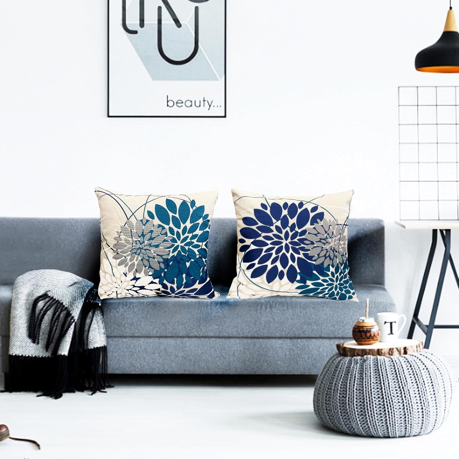 Juego de 2 fundas de almohada decorativas azules de 22 x 22 pulgadas para sofá, sala de estar, dormitorio, automóvil al aire libre, funda de
