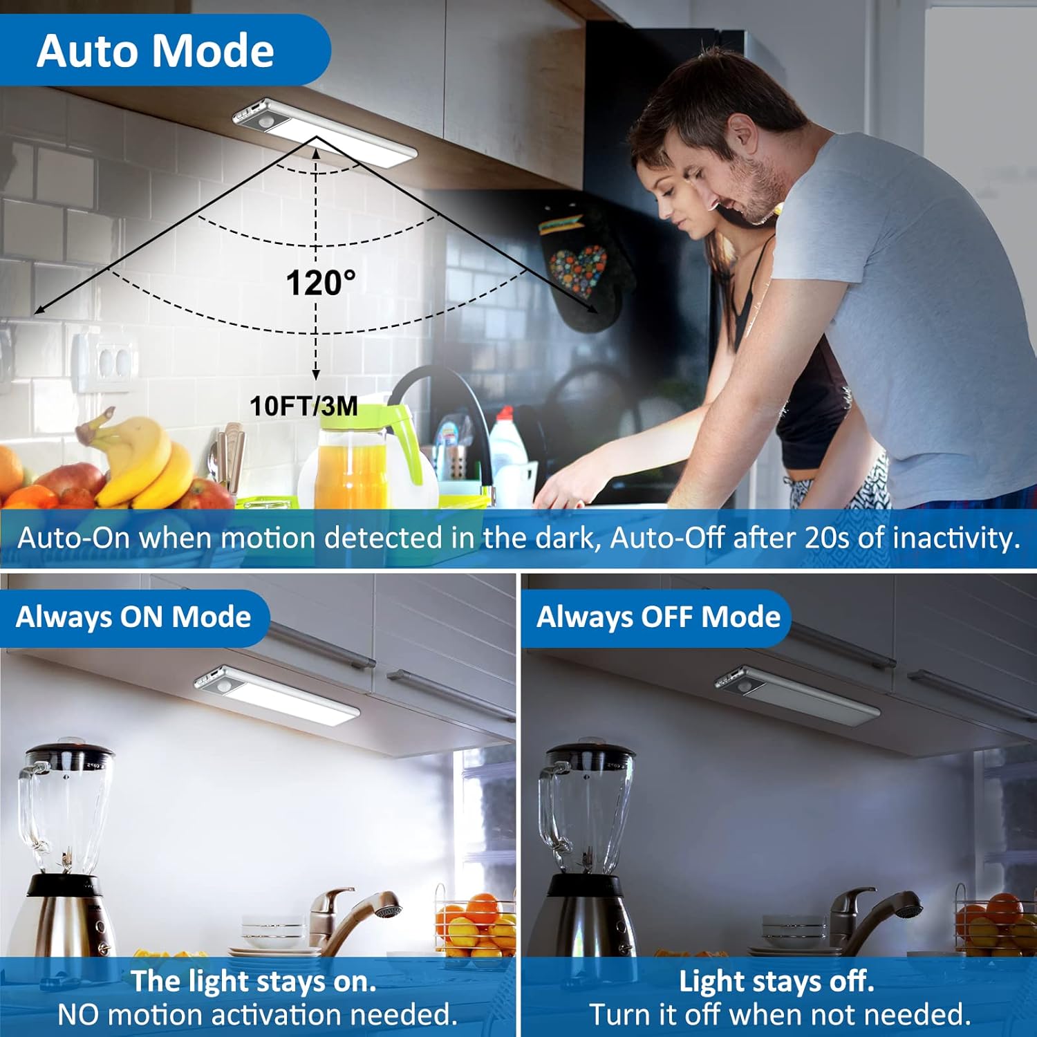 30 luces LED con sensor de movimiento para debajo del gabinete, luces magnéticas recargables de 8 pulgadas, barra de luz nocturna inalámbrica,
