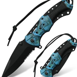 Cuchillo plegable afilado de 4.7 pulgadas, cuchillo dentado de bolsillo, cuchillos EDC con clip para cinturón y mango de cuerda para senderismo, Cuchillo plegable afilado de 4.7 pulgadas, cuchillo dentado de bolsillo, cuchillos EDC con clip para cinturón y mango de cuerda para senderismo,