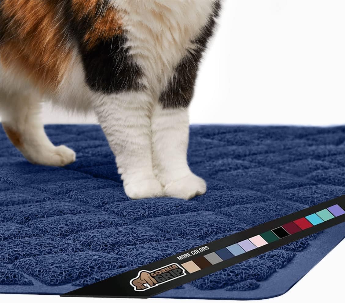 Gorilla Grip – Tapete grueso para arena de gato, 47 x 35, menos residuos, atrapa suciedad, se mantiene en su sitio, suave para las patas, limpieza