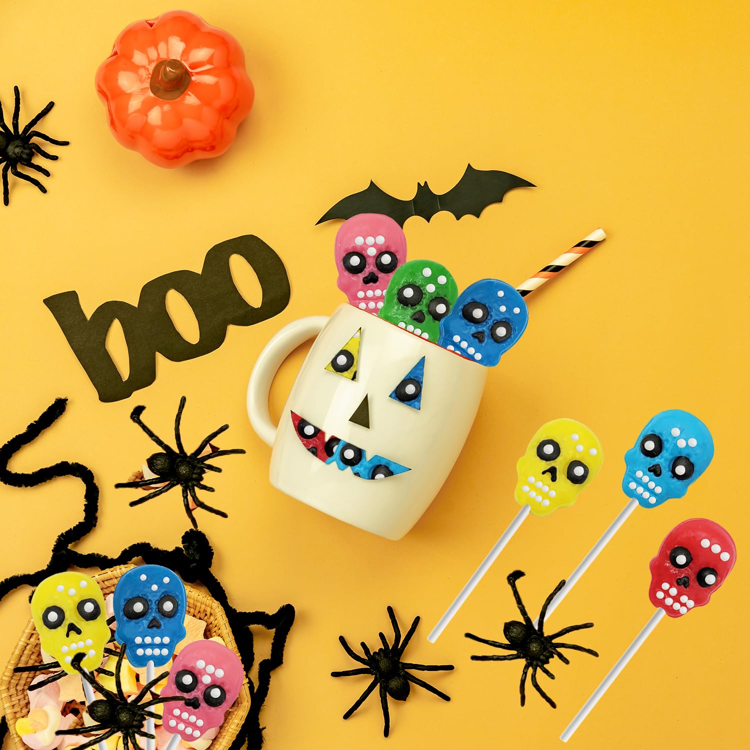 Fruidles Paletas de calavera de Halloween del Día de los Muertos envueltas individualmente (paquete de 24 unidades)