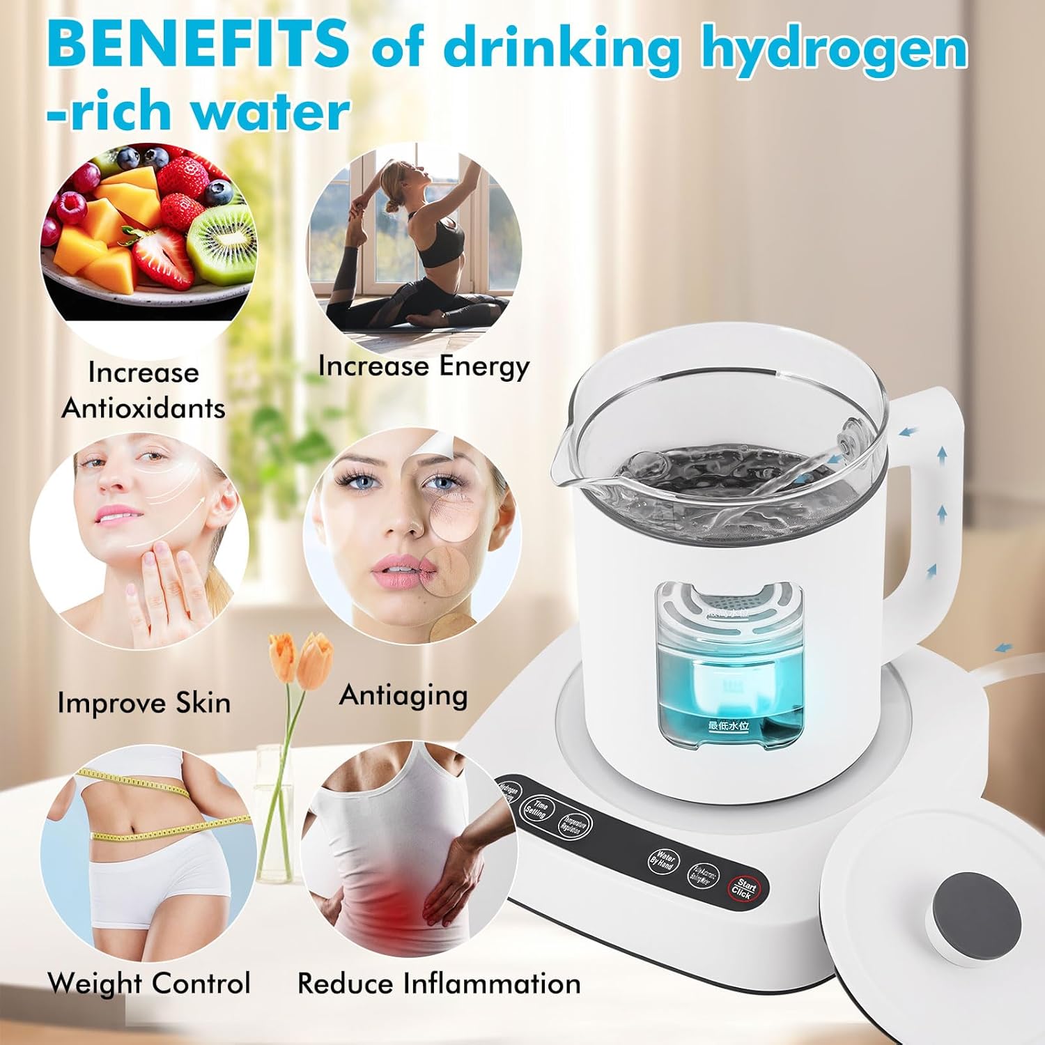 Generador de agua de hidrógeno mejorado Máquina para hacer hidrógeno Tecnología SPE y PEM Jarra de agua de hidrógeno de 1600PPB Suministro