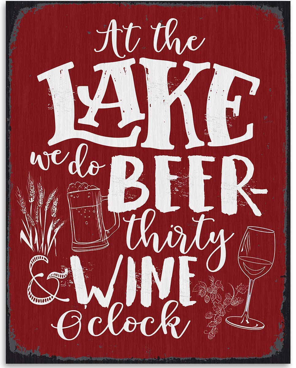 At The Lake We Do Beer Thirty And Wine O’clock – Great Lake House Decor, Cabin and Lake Home Bar Decoration, Beer Wine Lovers Housewarming Gift,
