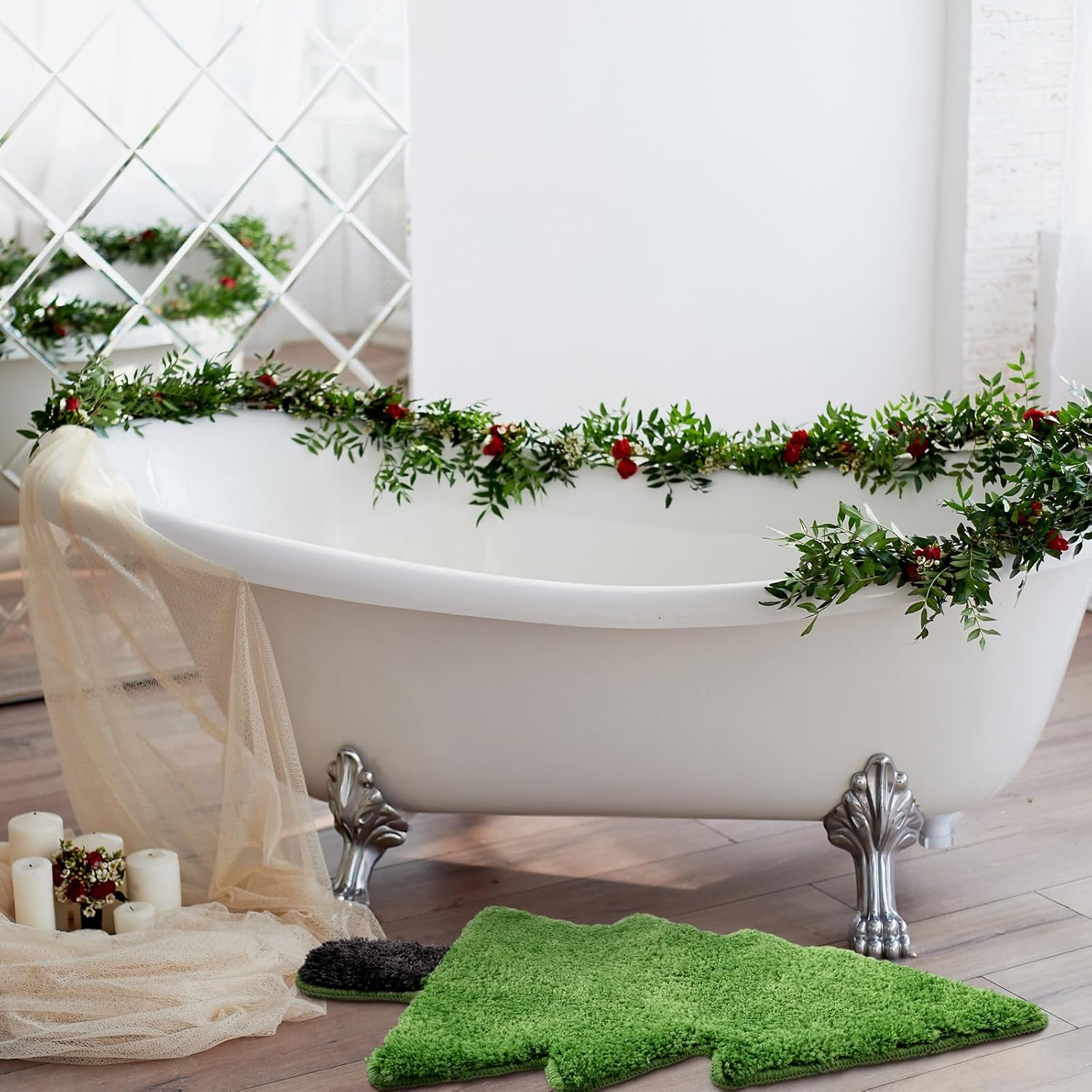Tinideya Alfombra de baño de árbol de Navidad para niños, 28 x 20 pulgadas, tapete de baño para bañera, árbol de Navidad, tapete de baño verde,