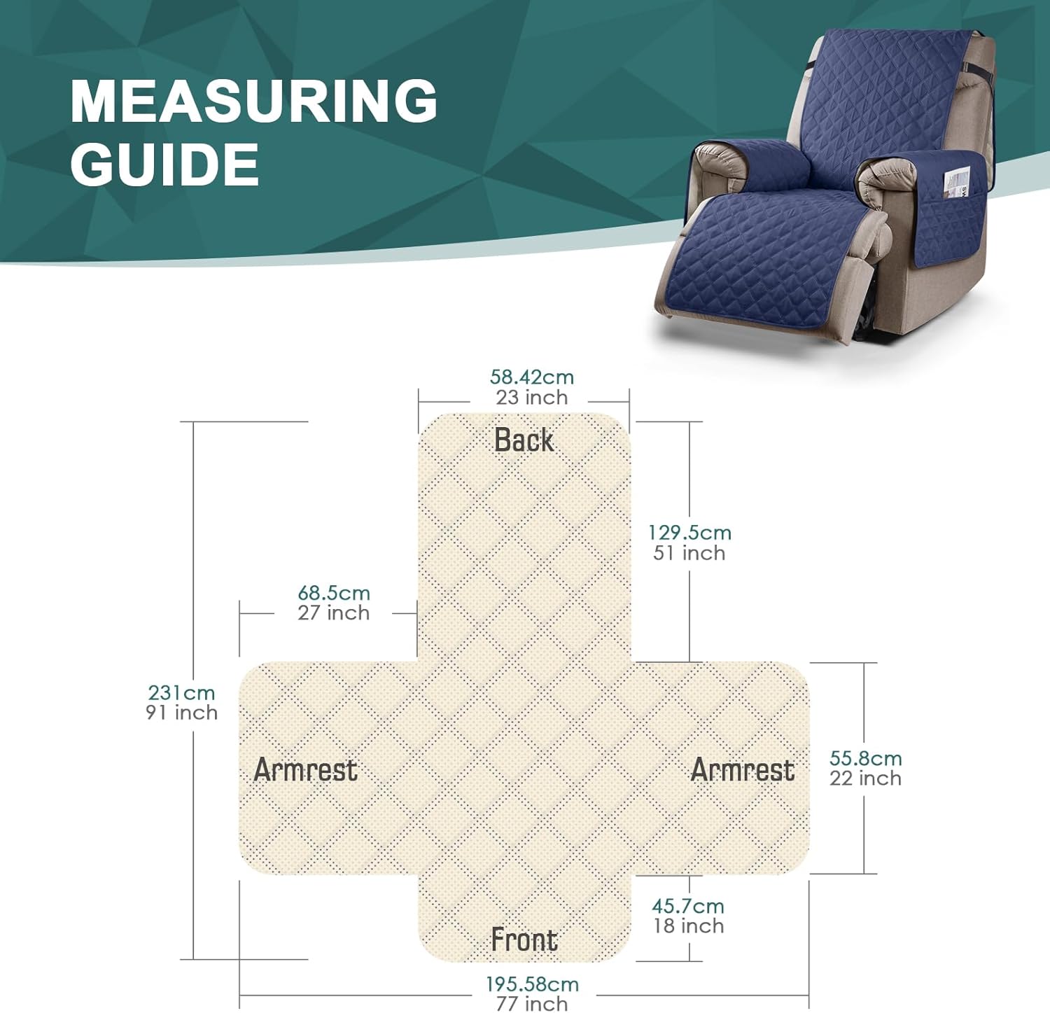 Funda para silla reclinable 100% impermeable, antideslizante, funda de asiento para silla reclinable, lavable, con correas elásticas para niños,
