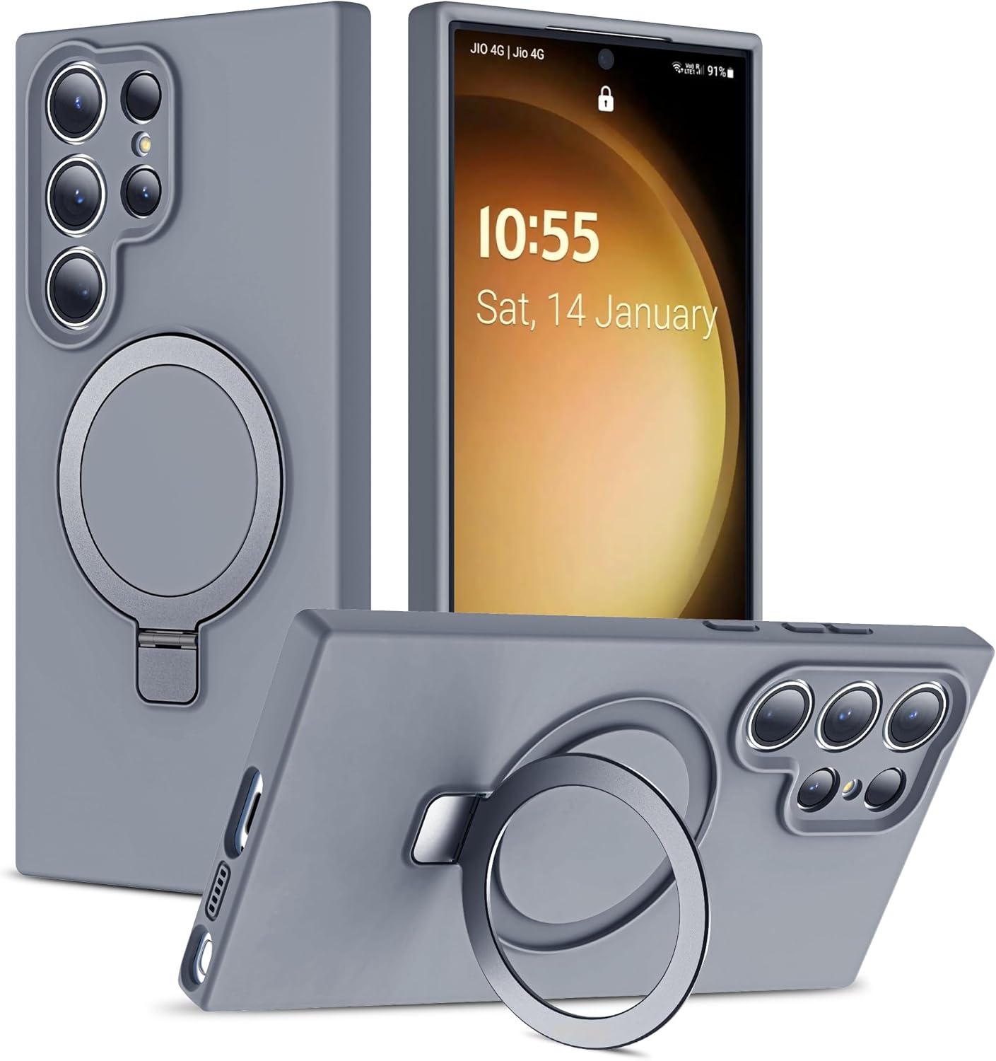 Funda para Samsung Galaxy S23 Ultra con soporte de anillo magnético de silicona de 6.8 pulgadas para mujeres y hombres compatible con MagSafe