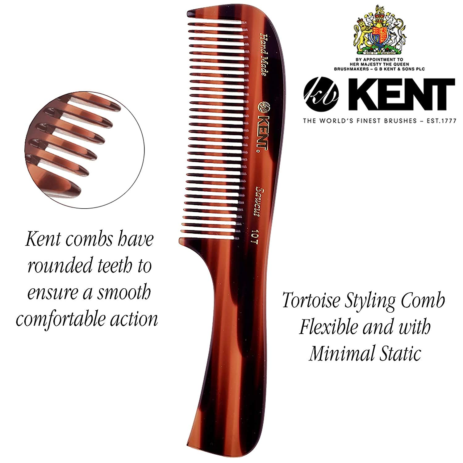 Kent Peine de dientes anchos grandes de grafito y carey 10T  Peine desenredante de cabello  peine de dientes anchos para cabello rizado  Peines para