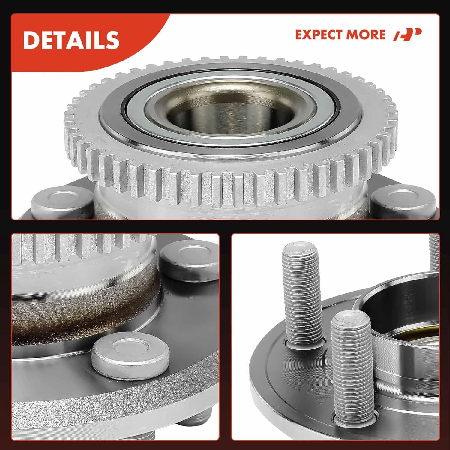 A-Premium 2 rodamientos de rueda delantera y conjunto de cubo con anillo ABS y 5 lengüetas compatibles con Ford Mustang 2015-2021