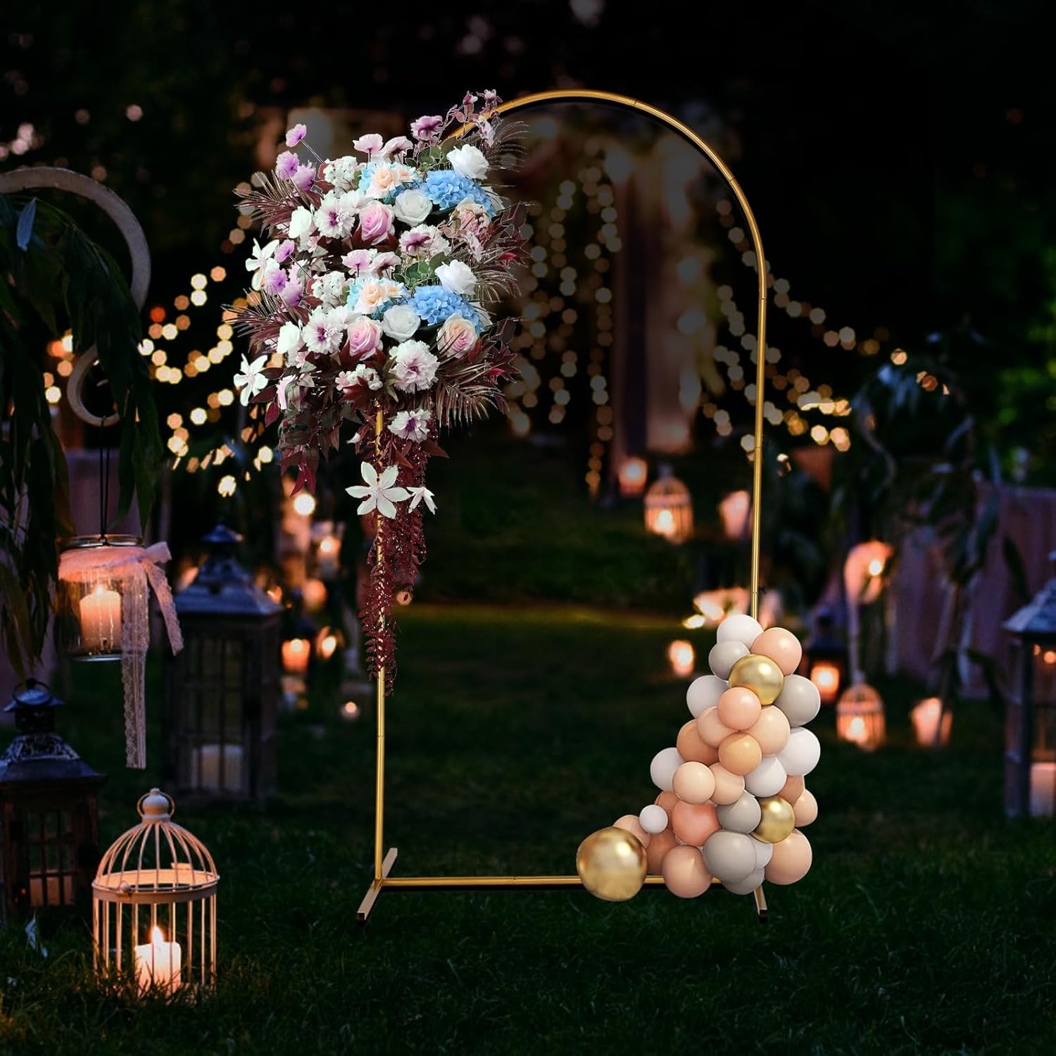Soporte de arco de metal, 7.2 pies, marco de arco de globo dorado reutilizable para boda, fiesta de cumpleaños, San Valentín, baby shower, Día de la