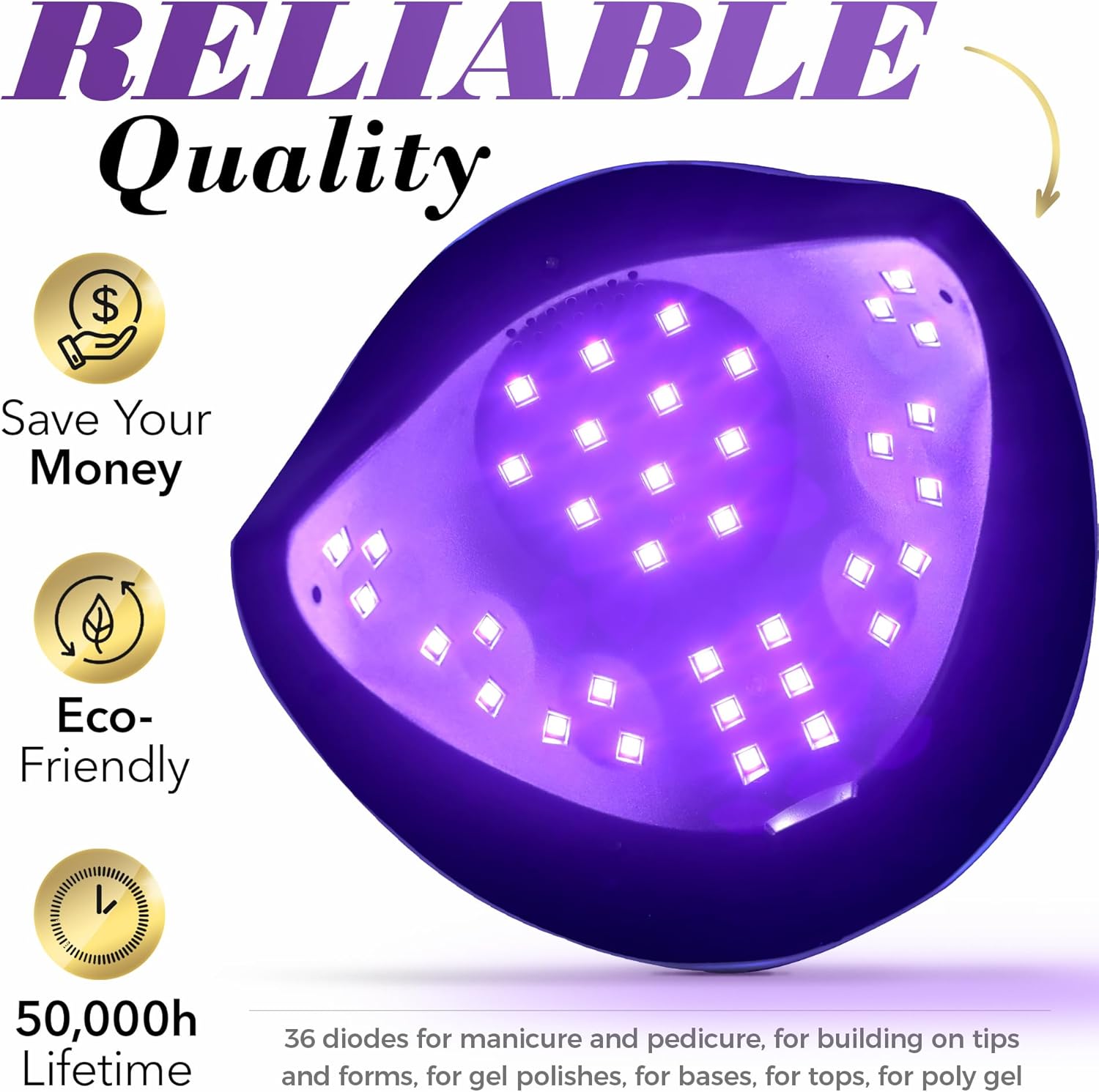 OVLUX Lámpara de uñas LED UV de 160 W, lámpara profesional de secado de uñas con 3 temporizadores y pantalla LCD, curado de gel UV y luz de esmalte