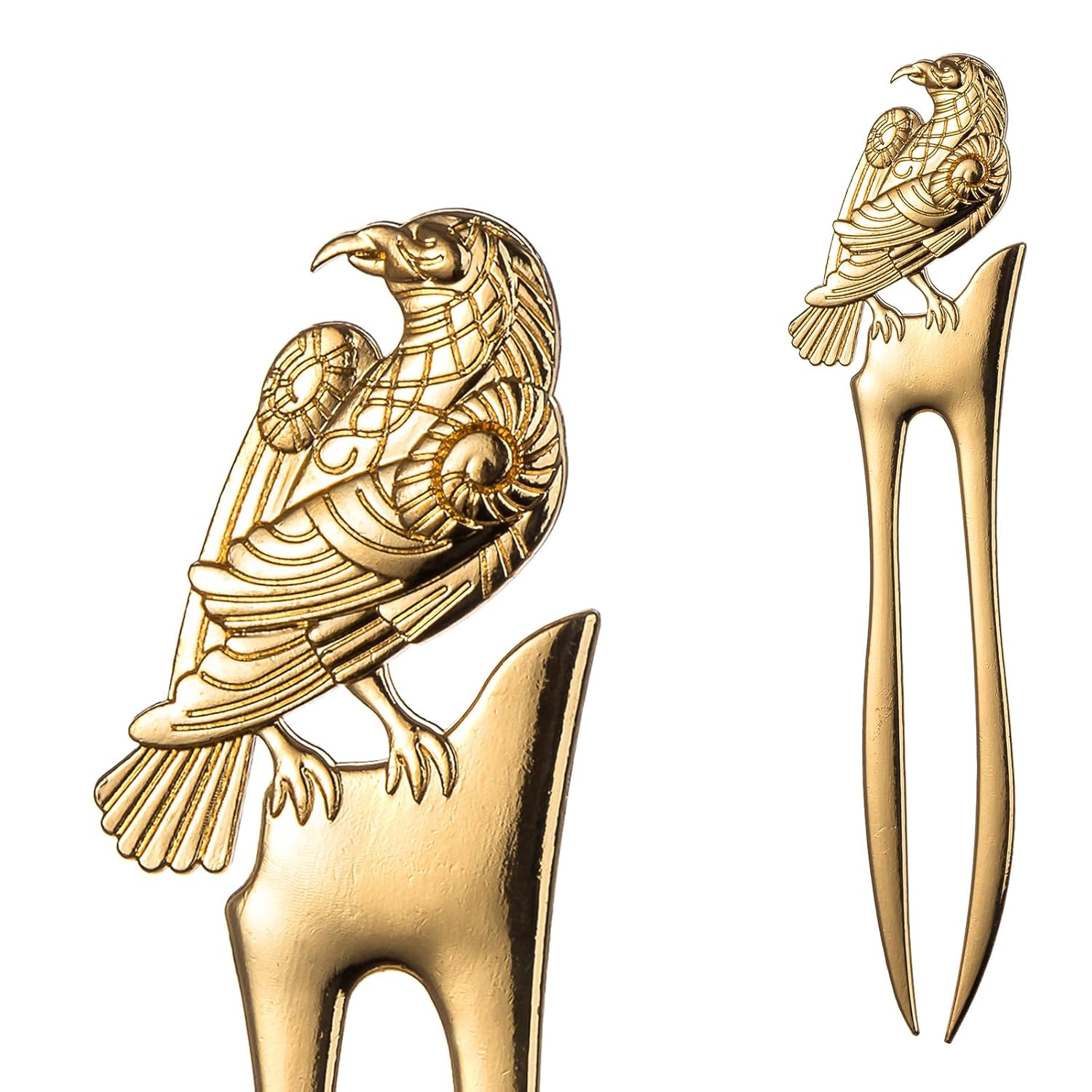 2pcs 14K Golden Raven Prong Forks Styling Pins Black Wicca Witch Hair Stick Slide Renaissance Festival Hair Acceossories para mujeres 05