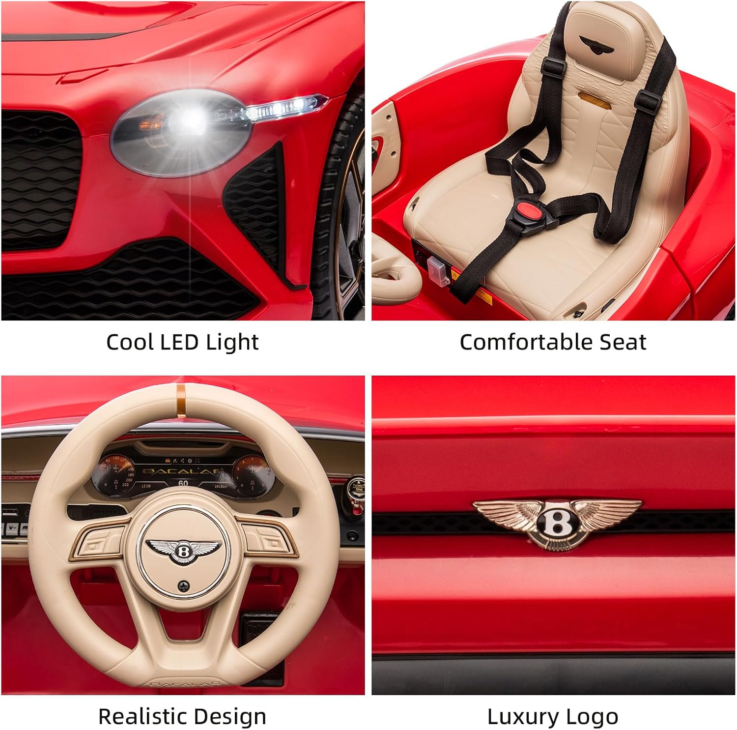 BentleyMulsanne – Auto de paseo para niños de 12 V con control remoto, 3 velocidades, luces LED, música, puertas abiertas, neumáticos que absorben
