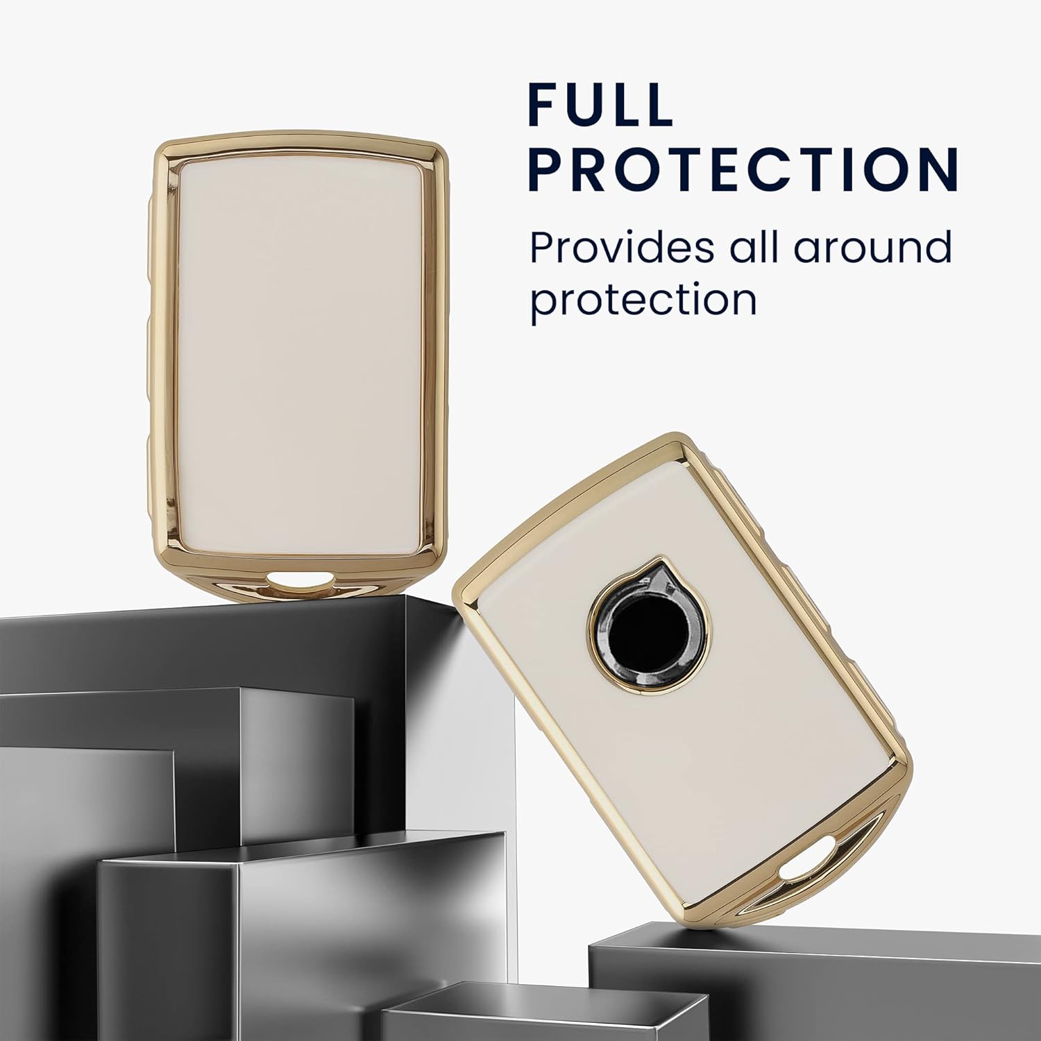 kwmobile Funda para llave compatible con Volvo 4-Tasten Autoschlüssel Go Keyless Go – Funda protectora para llave de coche, color blanco y dorado