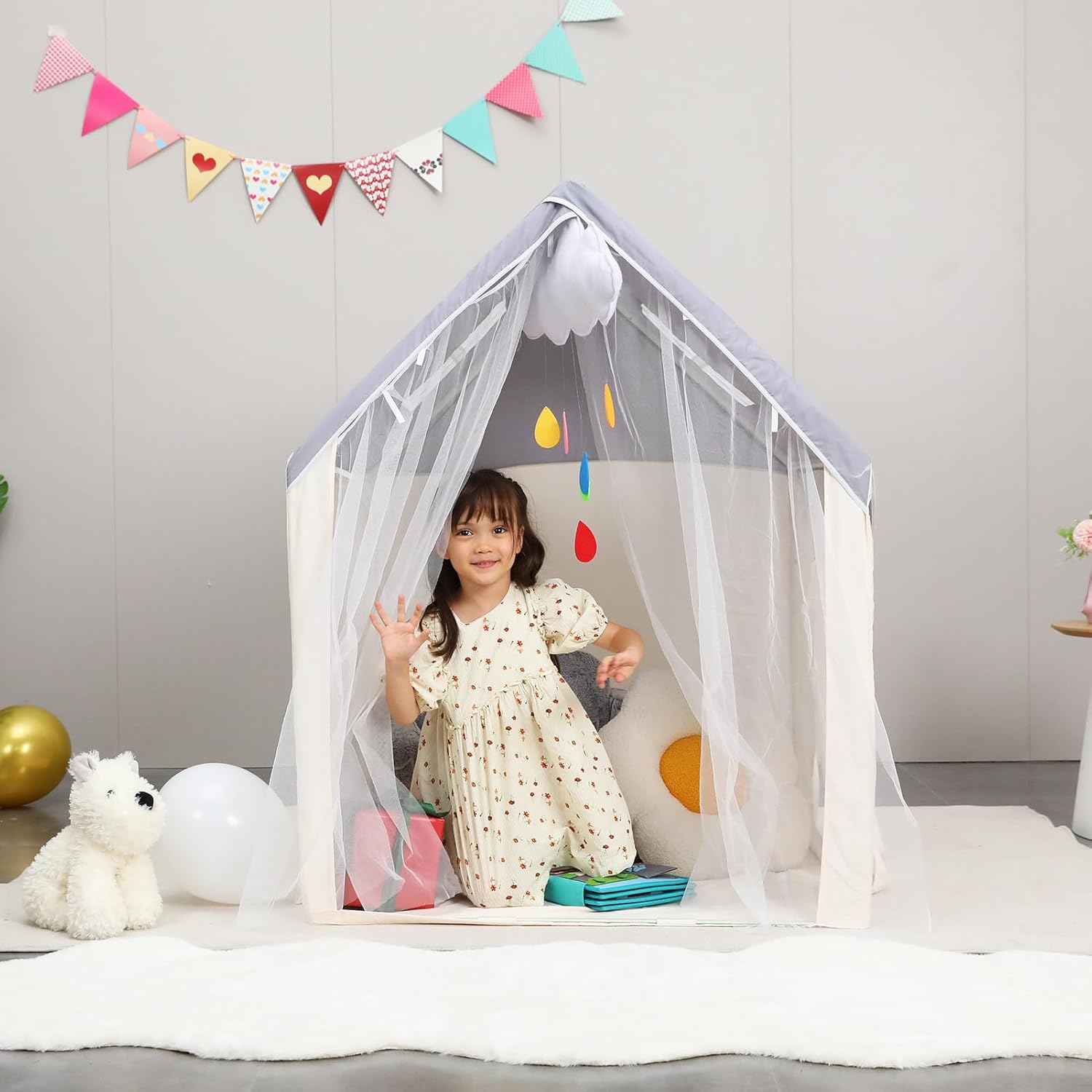 Annualring Tienda de campaña para niños, tienda de campaña tipo tipi con nube de fieltro para interiores, casa de juegos para niños pequeños, tienda