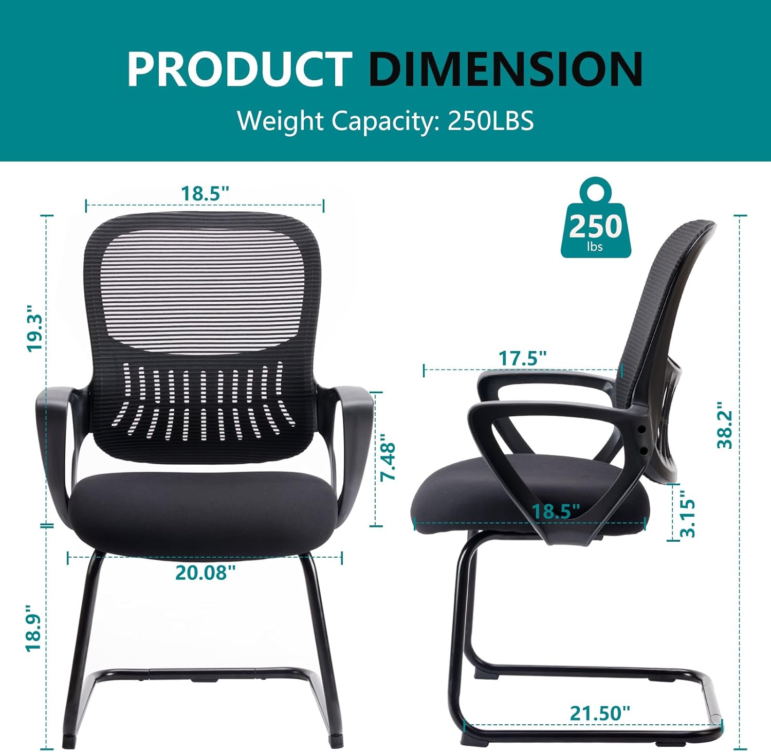 SMUG Silla de escritorio sin ruedas, silla de computadora de respaldo medio, silla de oficina ergonómica de malla con asiento más grande, silla
