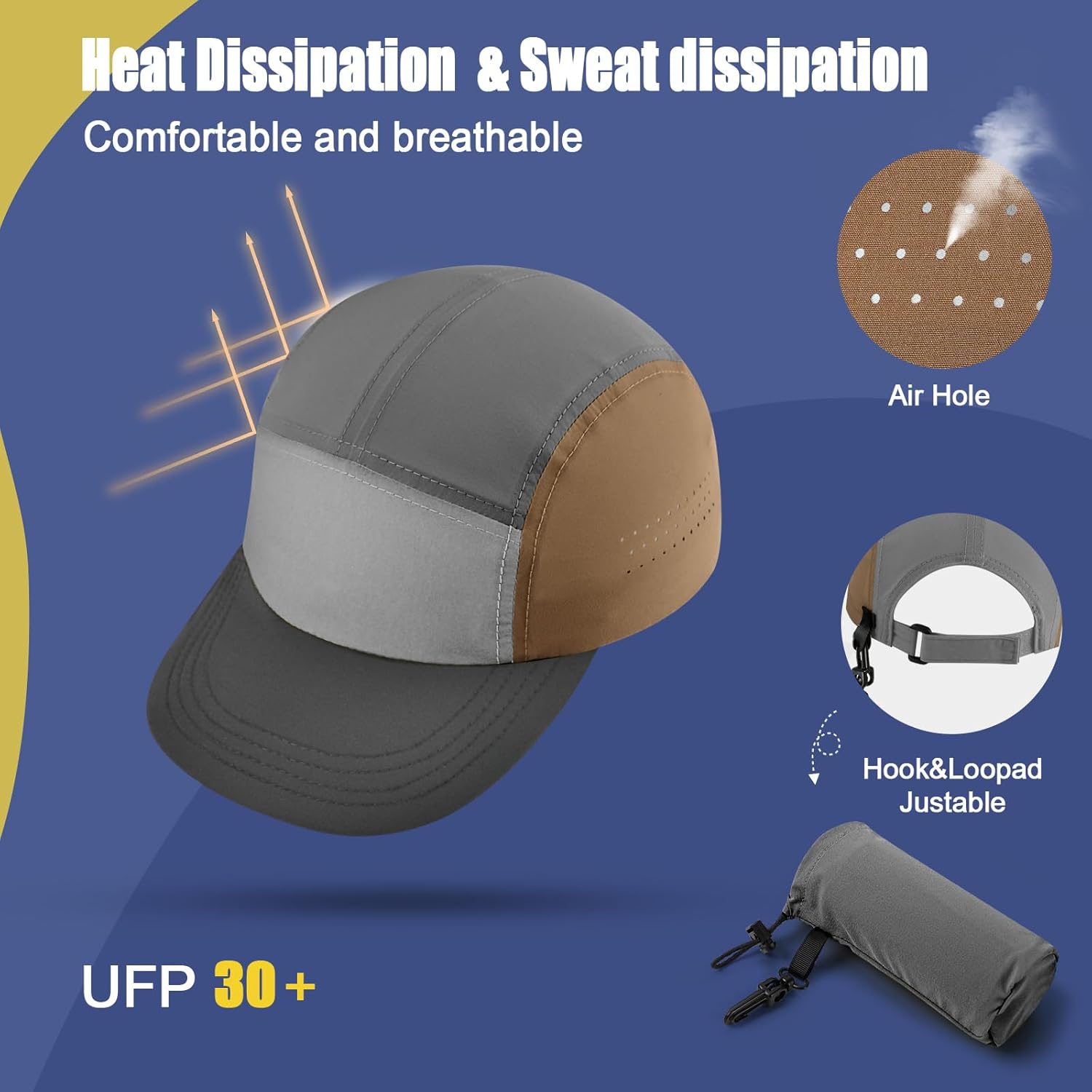 Wasc House Gorra de béisbol plegable de 5 paneles de secado rápido ligero sombrero para correr UPF50+ sombreros de sol al aire libre