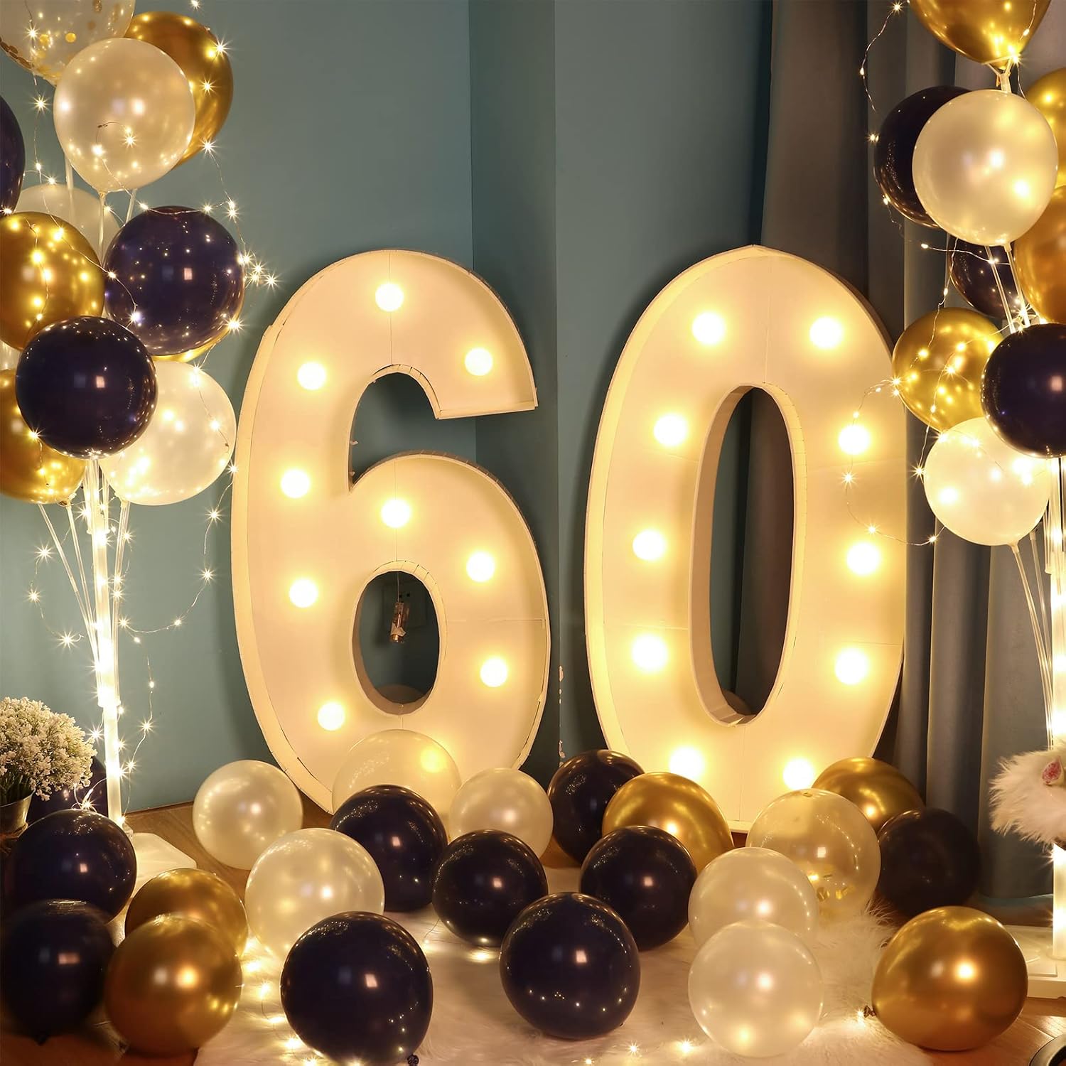 Retisee Juego de marcos de números de marquesina iluminados de 4 pies con mosaico gigante, decoración de fiesta con números de marquesina blanca