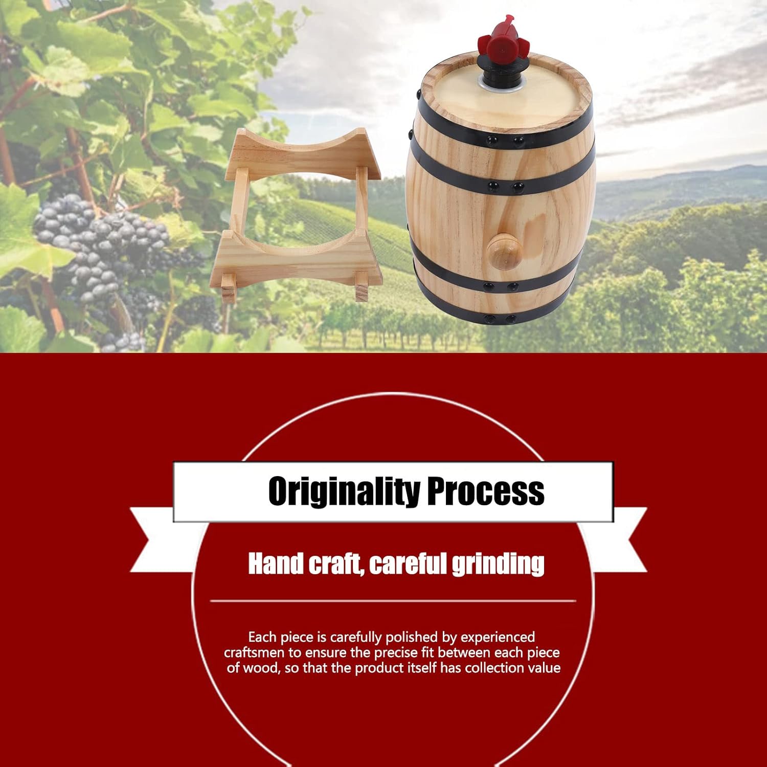 Wine Oak Barrels, Clear Wood Grain Oak Aging Barrels for Bar (1L)