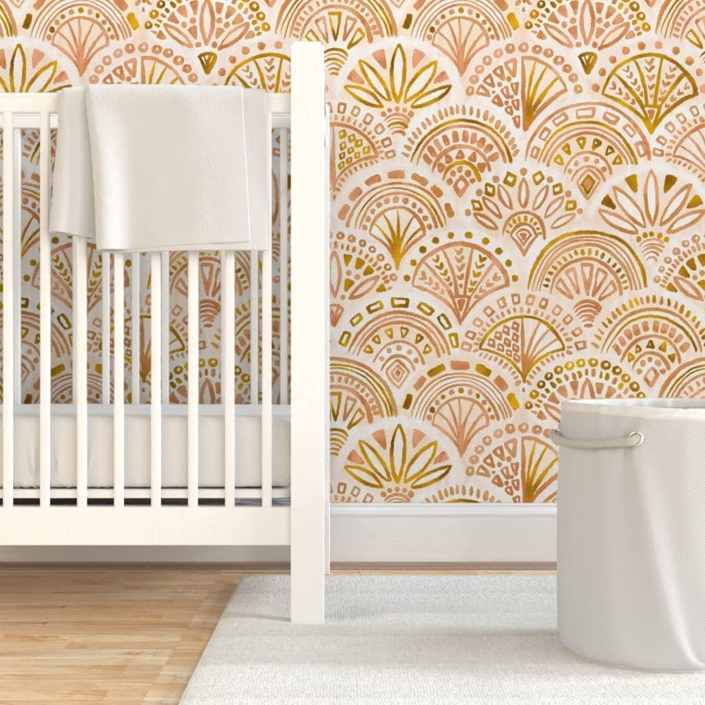 Spoonflower Peel & Stick Wallpaper Swatch – Seashell Geometry Gold Circles Geometric Dots Triangles Neutral Custom Removable Wallpaper