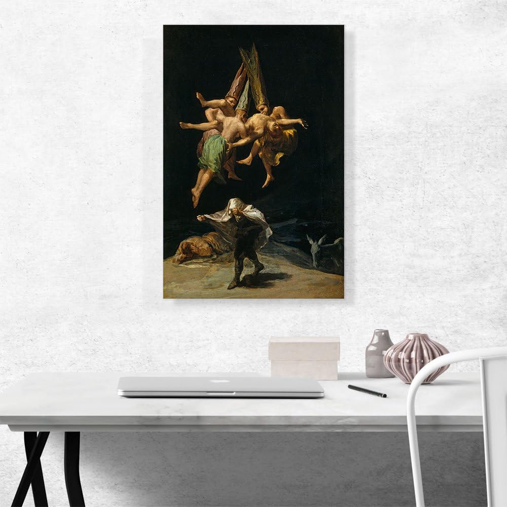 ARTCANVAS Lienzo decorativo de The Witches Flight 1798, póster enmarcado estirado, decoración de pared giclée, por Francisco De Goya, 26 x 18