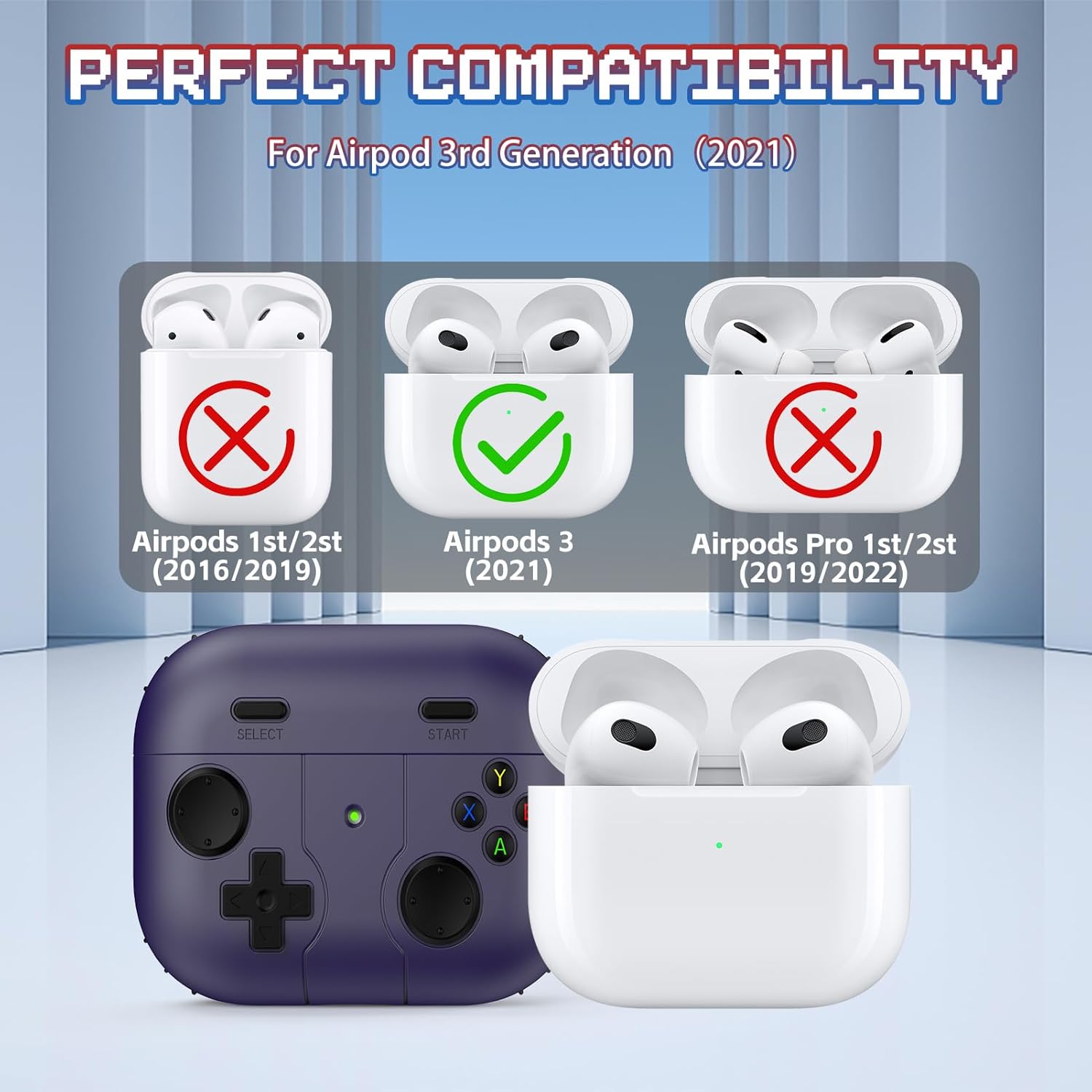 Lopnord Funda para Airpods 3, diseño de consola de videojuegos para Airpods de tercera generación con accesorios para llavero, funda de silicona