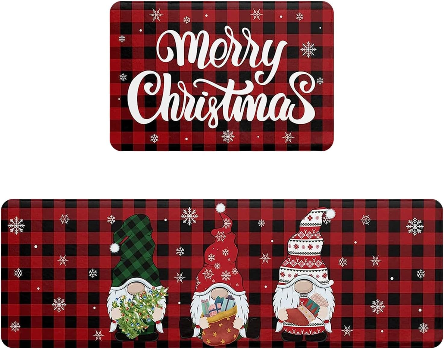Juego de 2 alfombras y tapetes de cocina con texto en inglés “Merry Christmas”, antideslizantes, absorbentes, con diseño de gnomo de nieve, para
