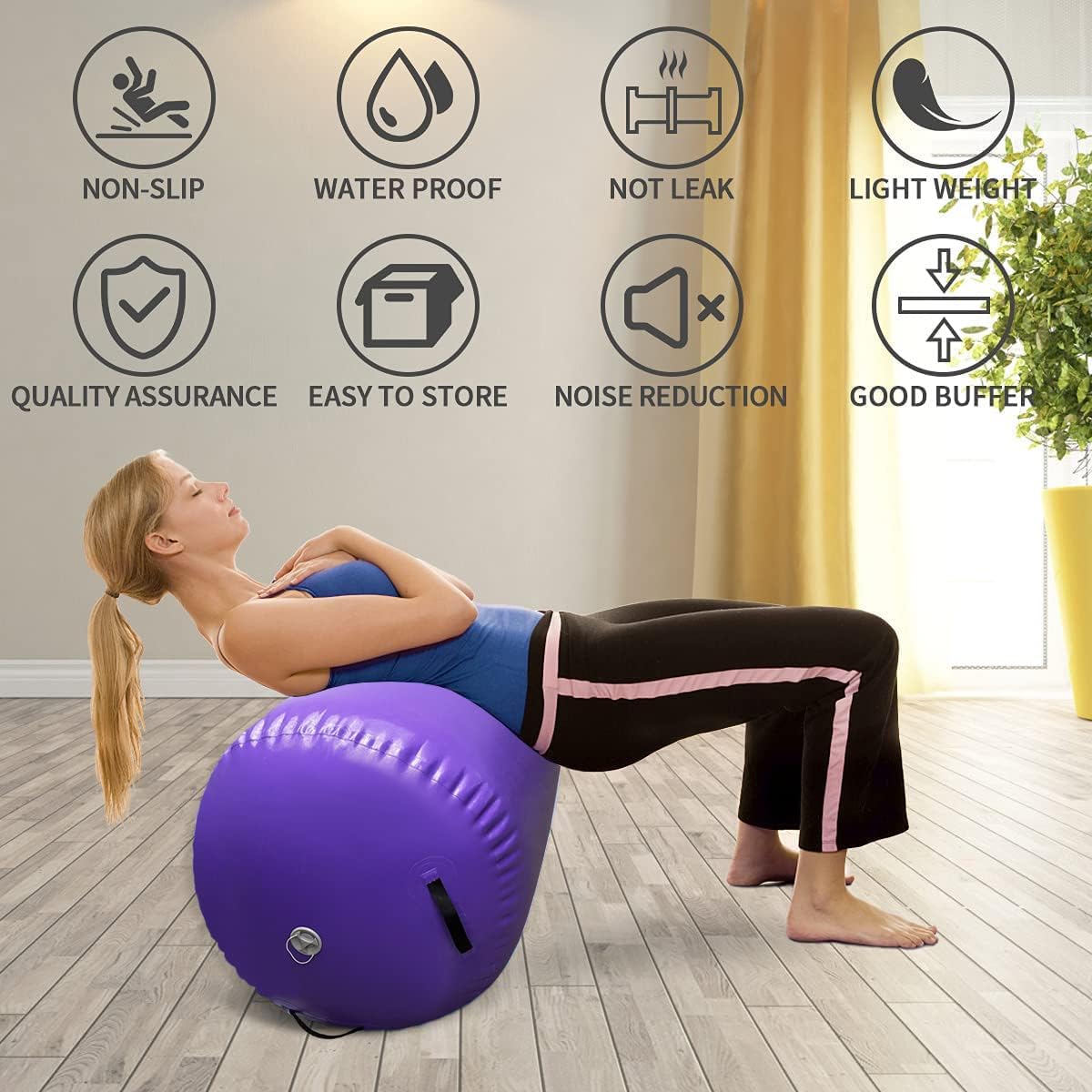Colchoneta de aire con bomba eléctrica, rodillo inflable de gimnasia para uso doméstico, entrenamiento de gimnasio, animación, yoga