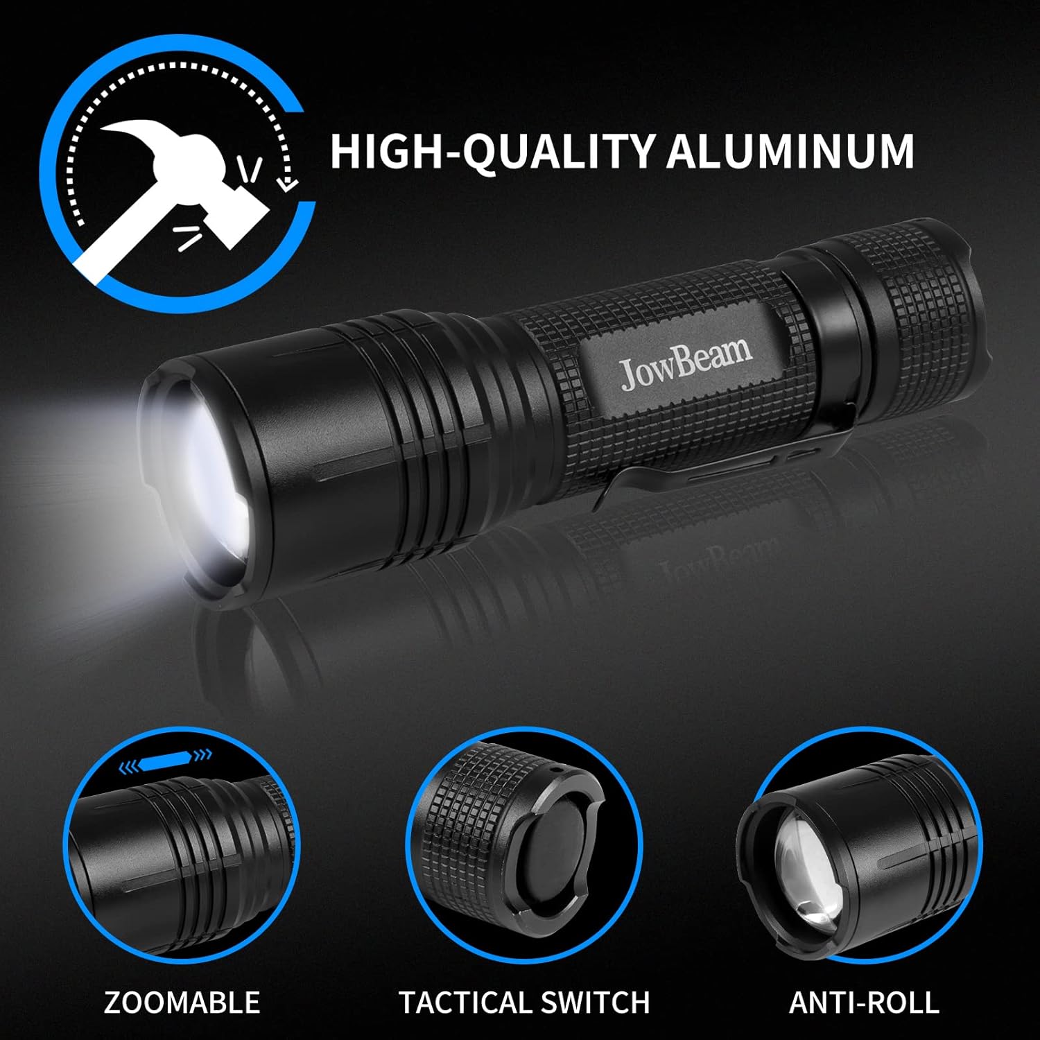 Paquete de 2 linterna LED brillante de 650 lúmenes, compacta, táctica, 5 modos, zoomable, resistente al agua para exteriores y emergencias