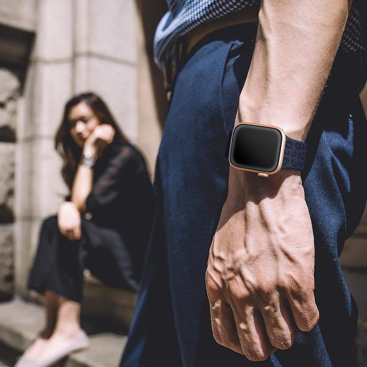 CreateGreat Correas de dos tonos grabadas de leopardo compatibles con Apple Watch Band de 1.61, 1.57, 1.49, 1.77, 1.73 y 1.65 pulgadas para mujer,