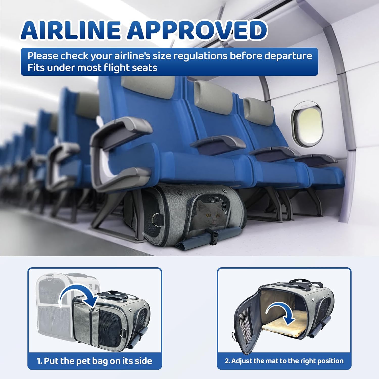Transportador de perros y gatos con ruedas, bolsa plegable aprobada para mascotas aprobada por aerolíneas, transportador de viaje para mascotas con
