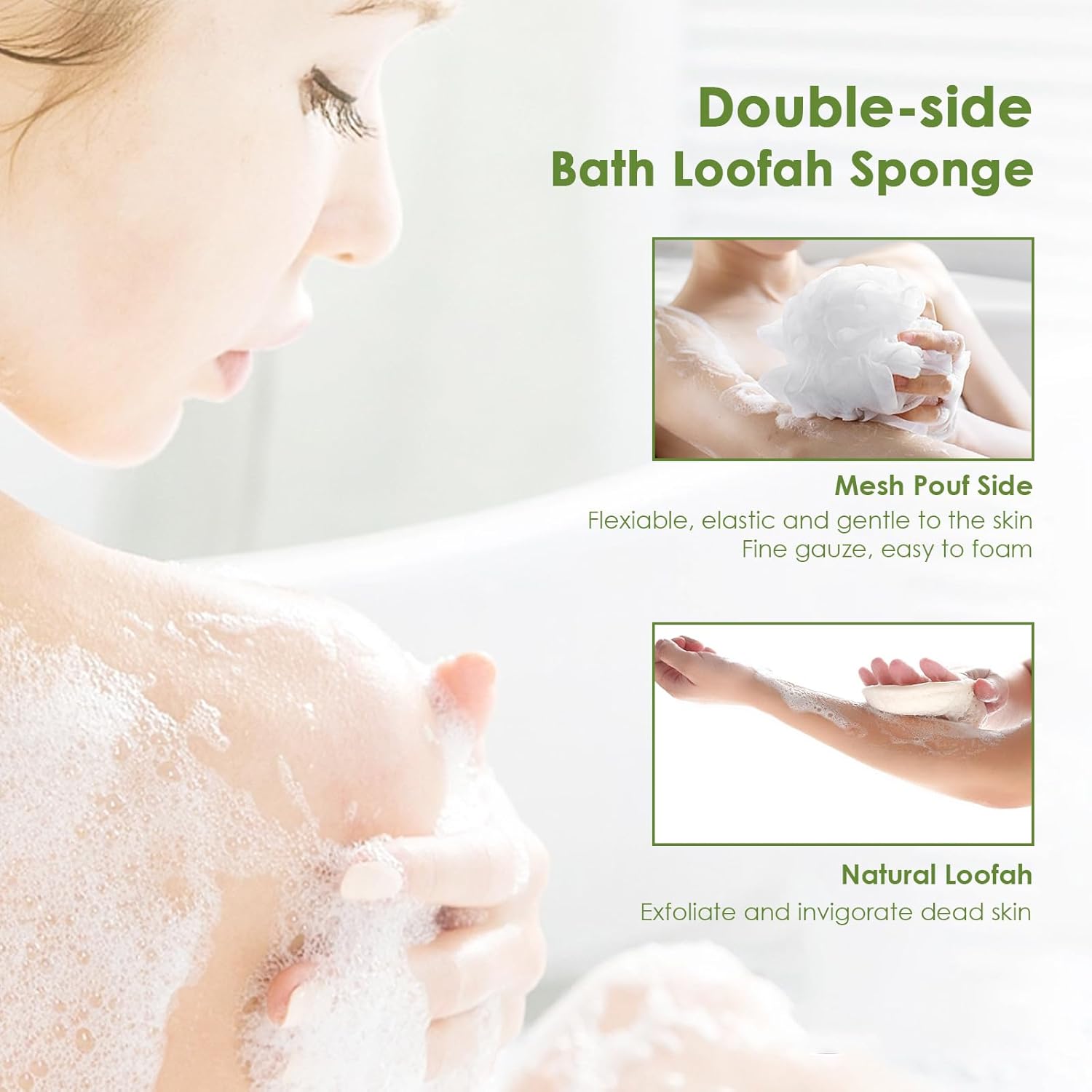 Massgiik Almohadillas de esponja exfoliante (paquete de 3), almohadillas grandes de 5 x 7 pulgadas de doble cara con esponja de malla y lufa