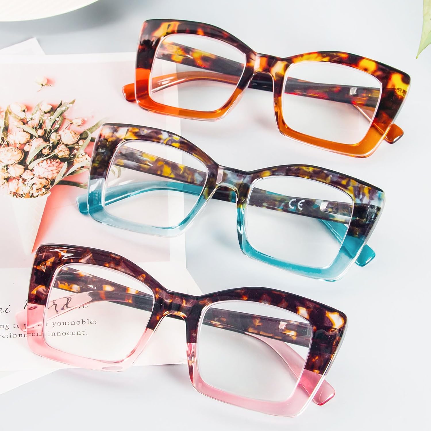DXYXYO Lentes de lectura cuadrados de gran tamaño para mujer, bloqueo de luz azul, estilo Oprah, marco grueso, lectores con bisagra de resorte