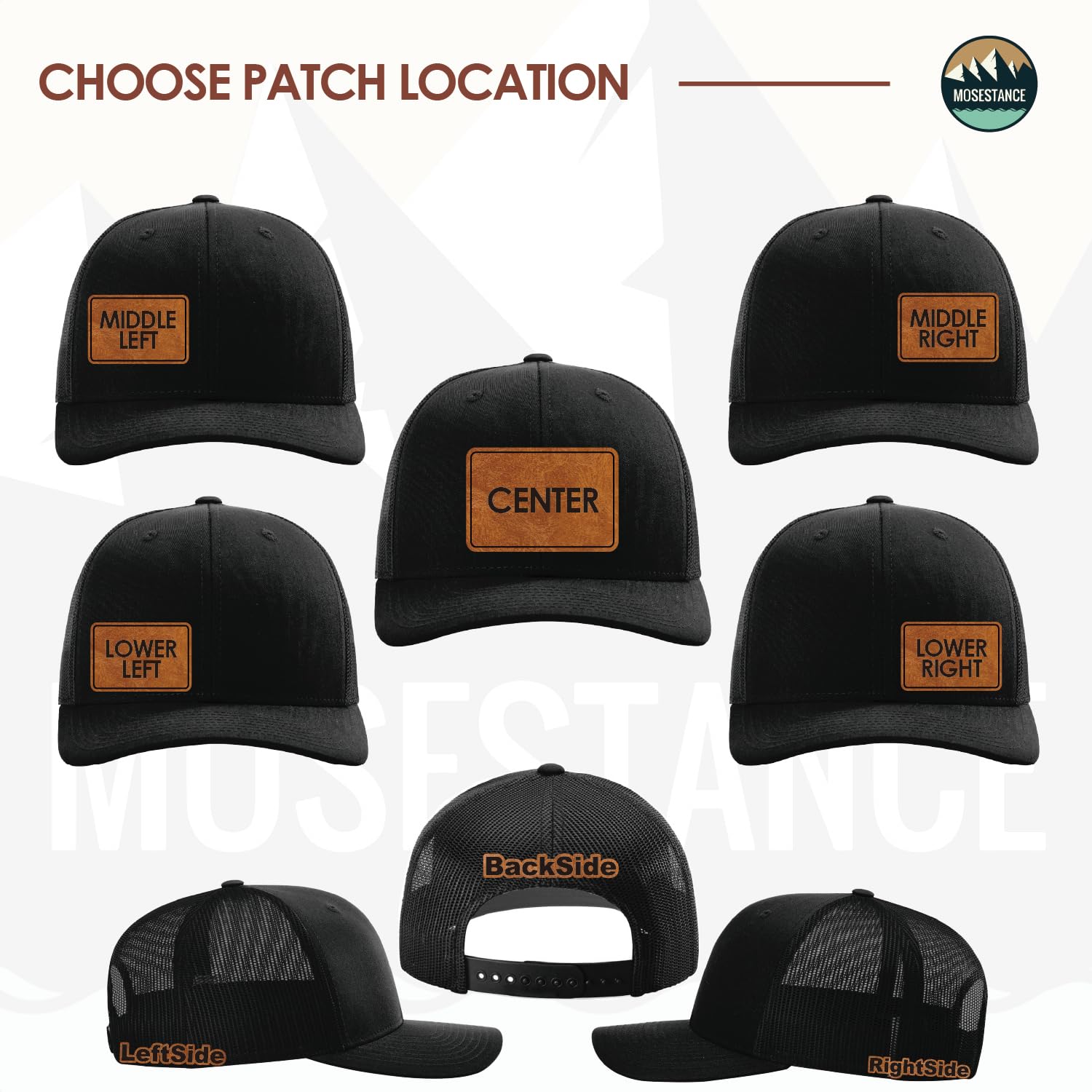 Personalized Custom 112 Style Trucker Leather Patch Hat for Men & Women, 6 Panel Structured Baseball Cap with Snapback Enclosure, Premium Snapback