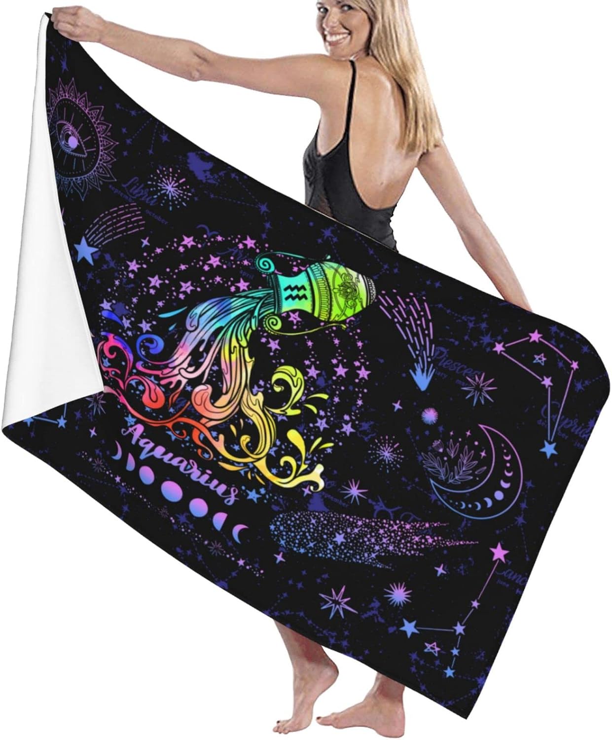 Aquarius – Toalla de baño con signo del zodíaco, toalla de baño para piscina, natación, campamento al aire libre y deportes, toallas de