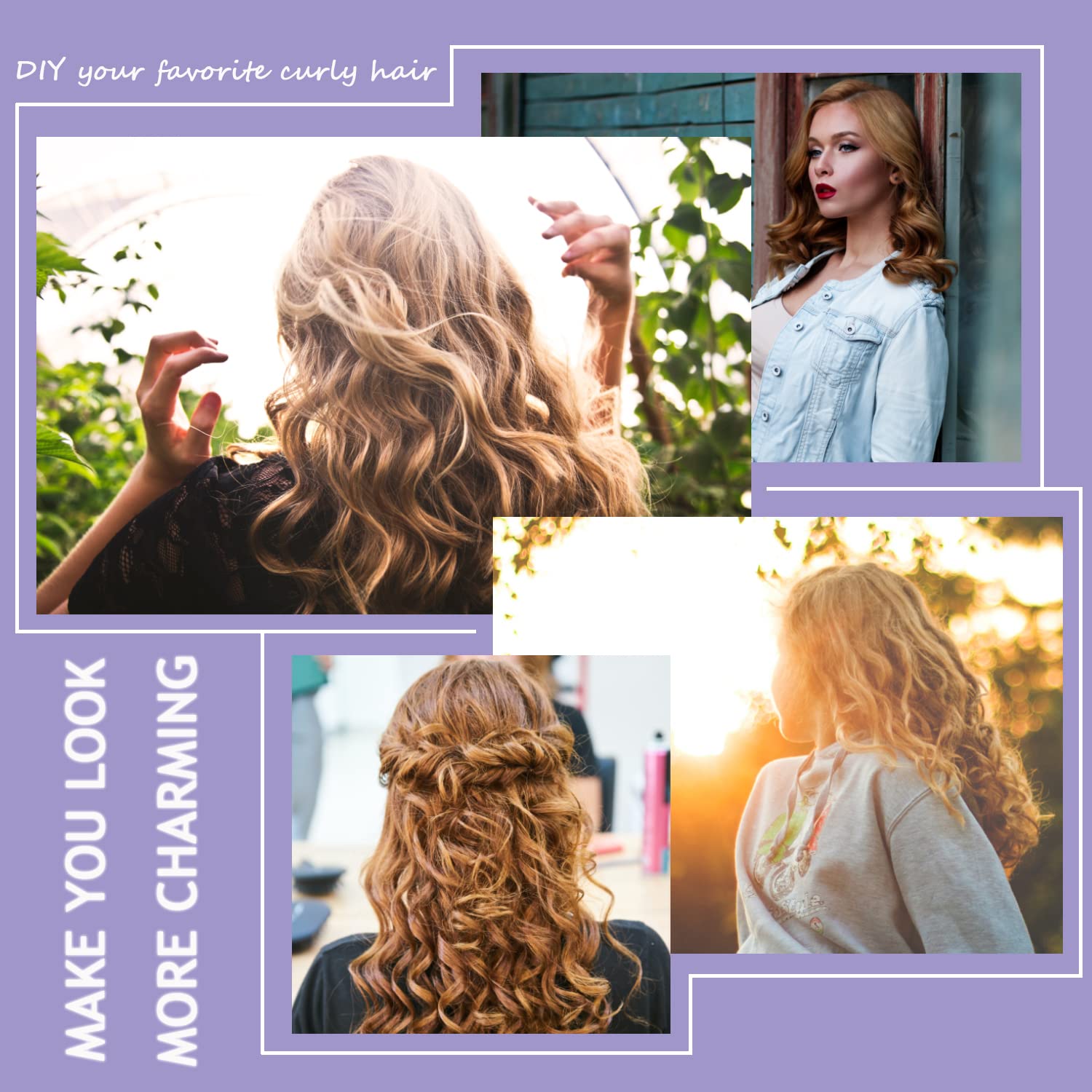 60 varillas flexibles para rizar, de espuma giratoria, sin calor, rodillos de pelo y peine de cola de rata de acero para cabello largo y corto, para