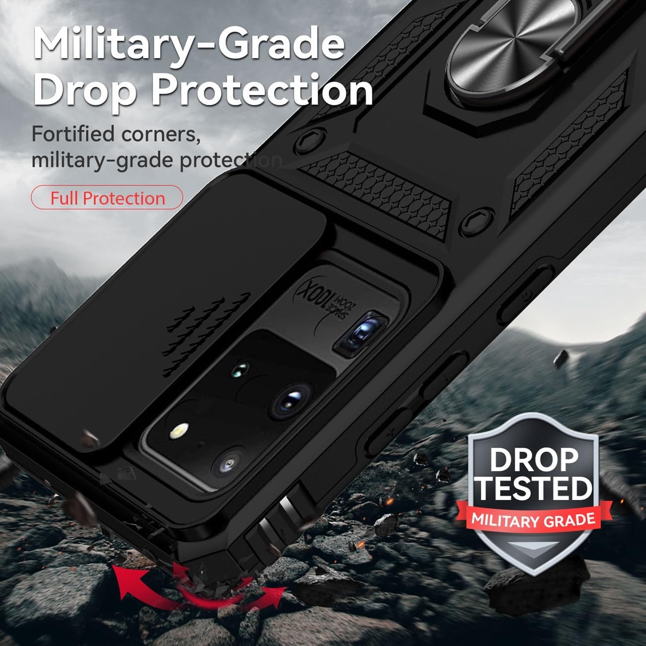Yodueiv Funda para Galaxy S20 UltraSamsung S20 Ultra SM-G988U con protector de pantalla de vidrio templado y cubierta para cámara deslizante, anillo