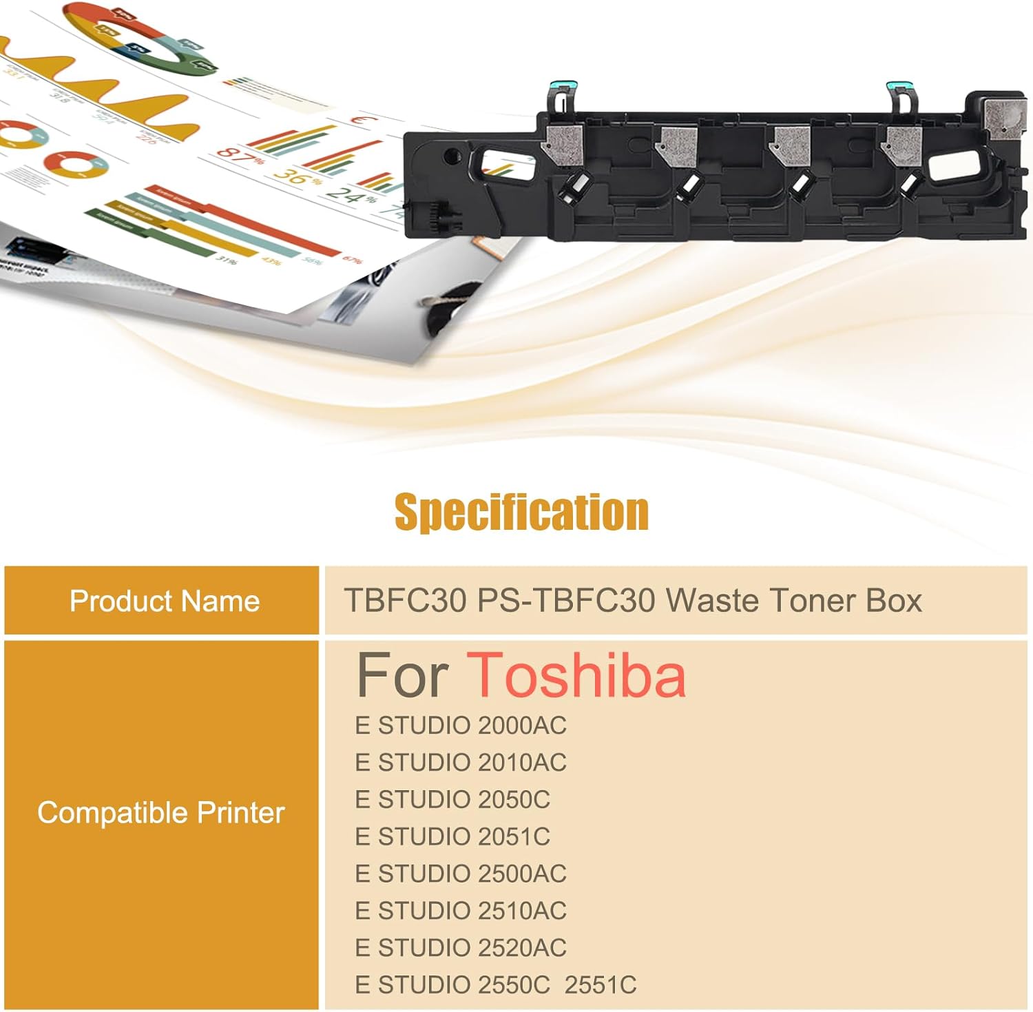 TBFC30 PS-TBFC30 Caja de tóner residual compatible con impresoras Toshiba E Studio 2000AC 2010AC 2050C 2051C 2500AC 2510AC 2520AC 2550C 2551C (1