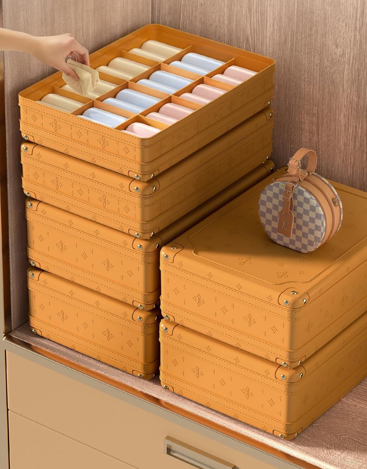 BEAU COLIN Organizador de cajones para ropa interior, organizador de 10 celdas de calcetines con tapa, cajas de almacenamiento apilables para