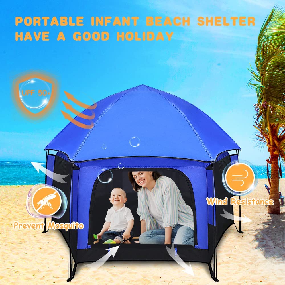 Baby Play Yard Outdoor Baby Playpen with Canopy Beach Tent for Kids and Toddlers Portable Lightweight Pop Up Pack and Play Playards with Travel