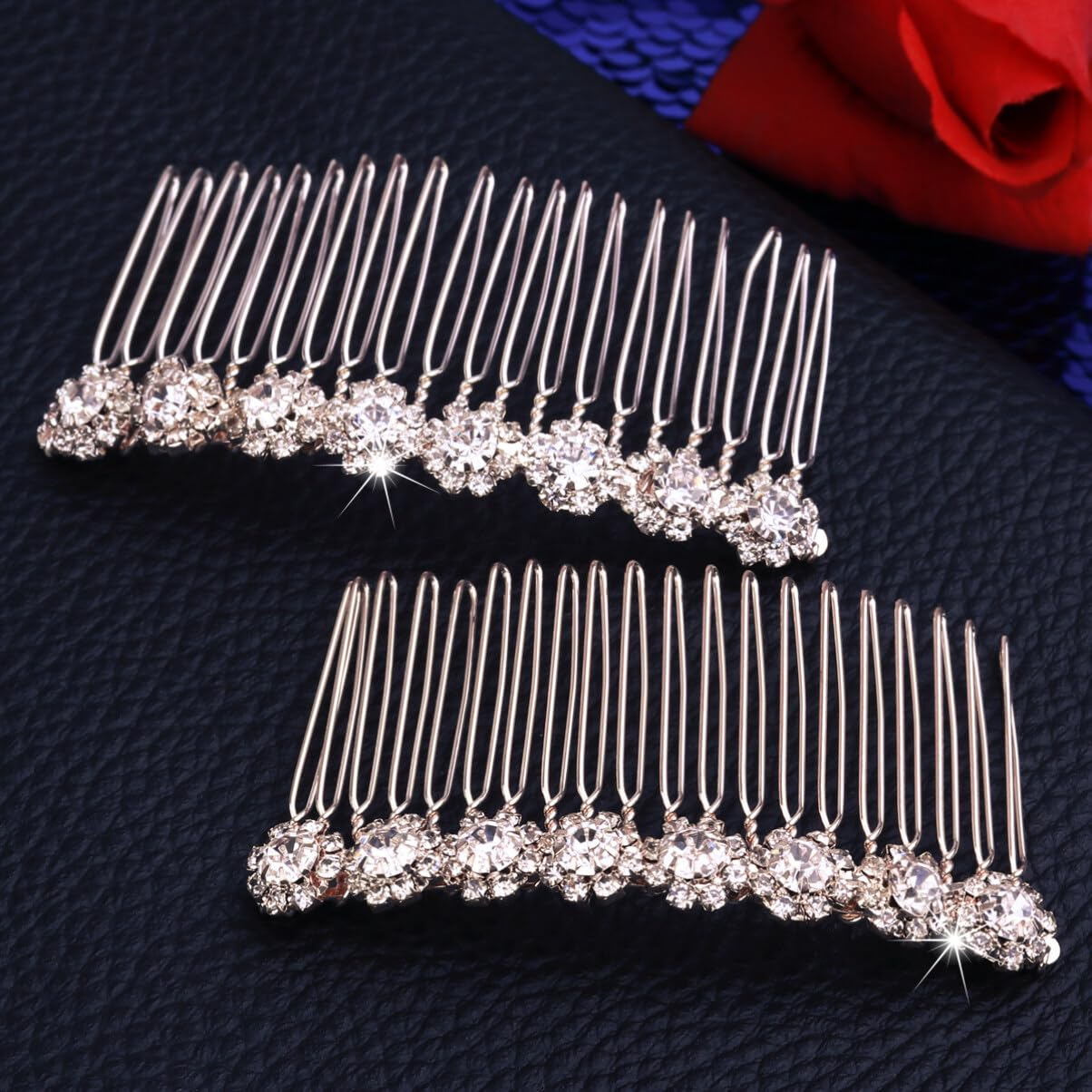 Peines de horquilla de 8 flores con diamantes de imitación de cristal, horquillas para el cabello, pinzas para el cabello para mujer, tocado de boda