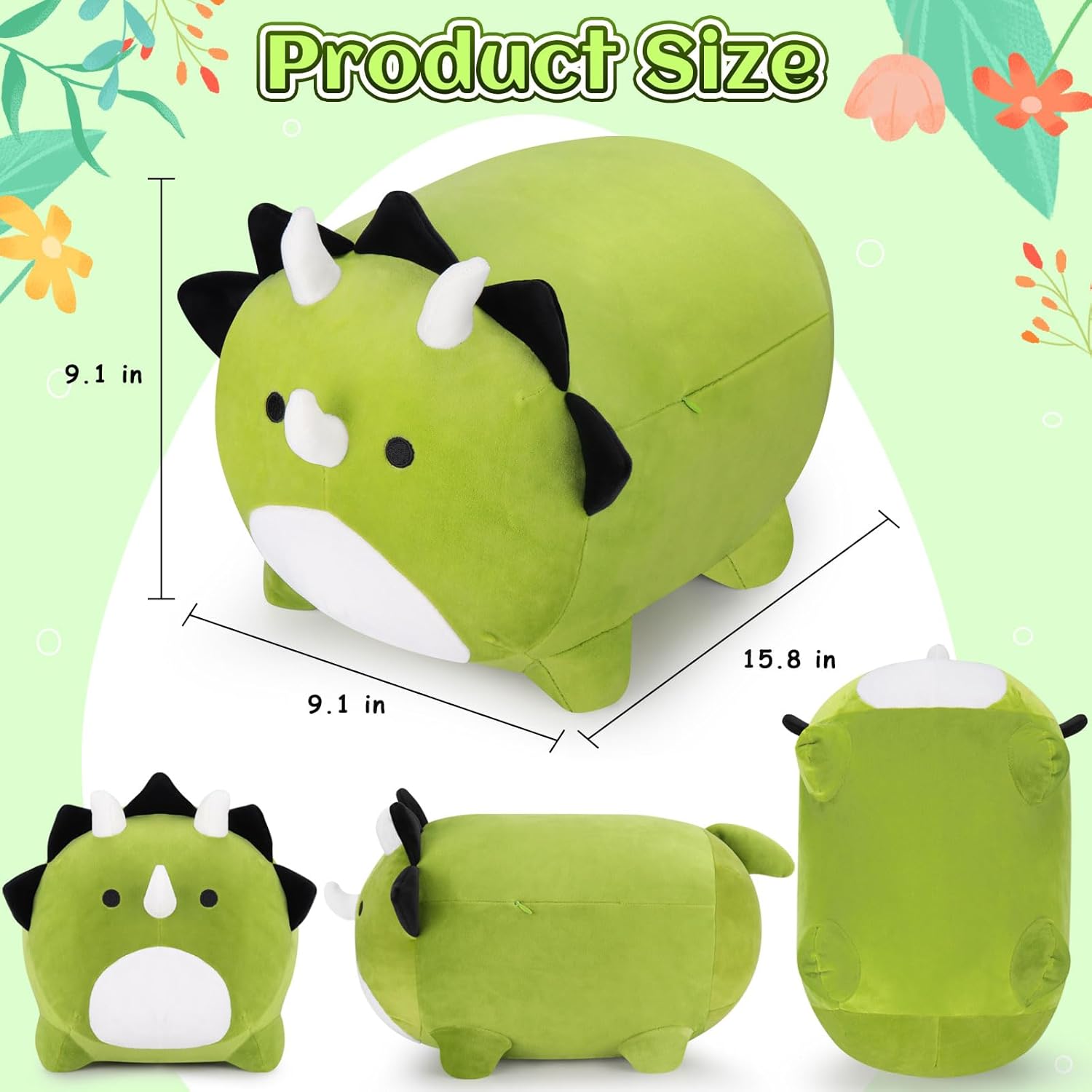 Auspicious beginning Peluche de dinosaurio, 16 dinosaurios de peluche, lindos dinosaurios verdes, almohada de felpa de dragón suave, almohadas de