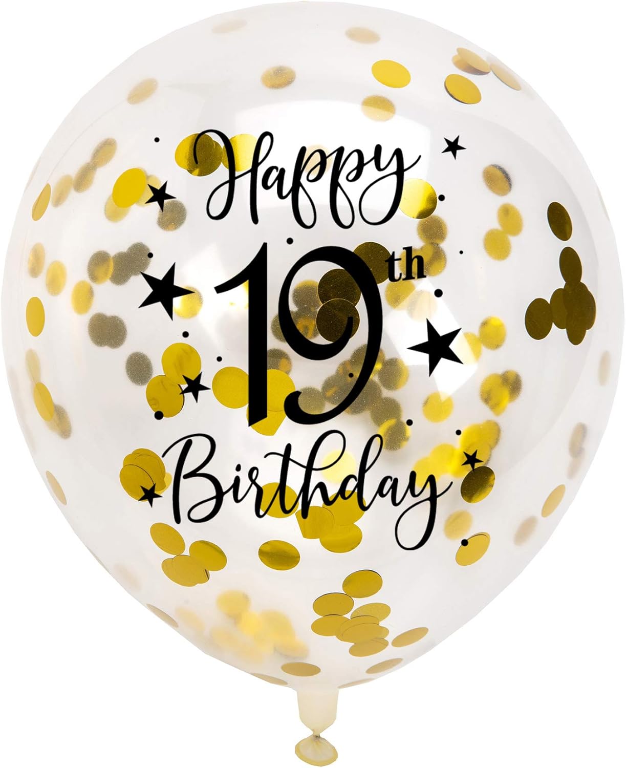 Globos dorados de látex con confeti del número 19, decoración de globos de fiesta de cumpleaños de 19 años con confeti, 12 pulgadas, paquete de 16