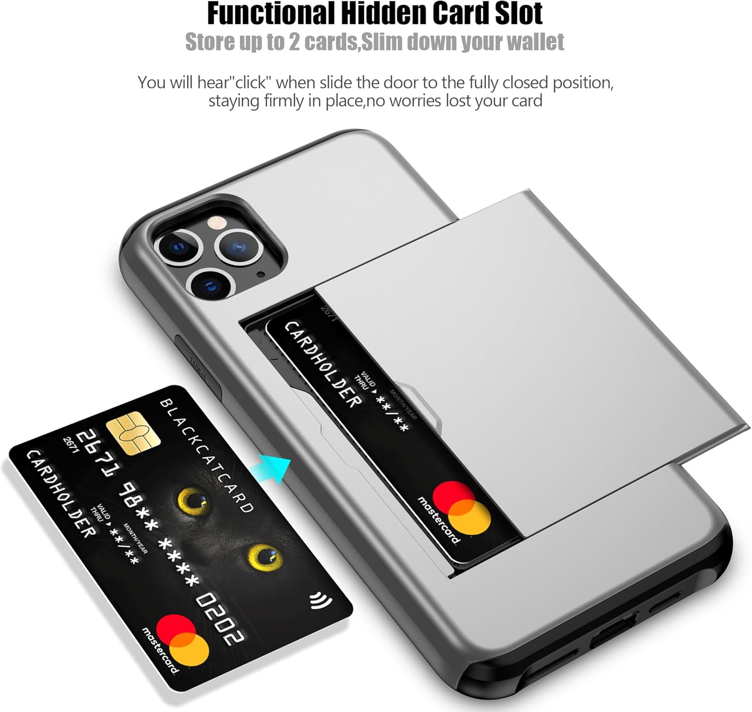Nvollnoe Funda para iPhone 11 Pro Max con tarjetero resistente de protección de doble capa a prueba de golpes, ranura para tarjetas oculta, funda