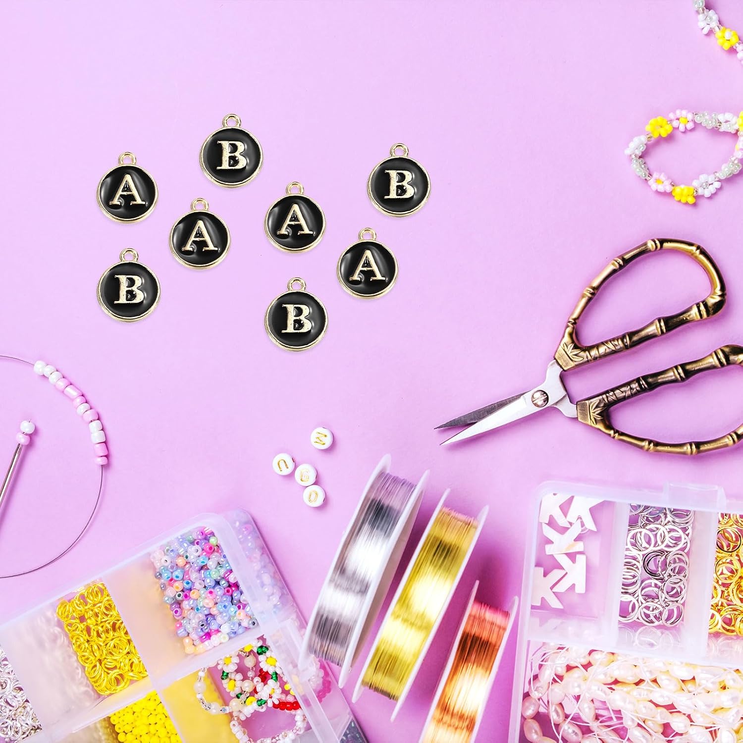 MECCANIXITY Colgante de letras del alfabeto de doble cara, para collar, pulsera, aretes, joyería