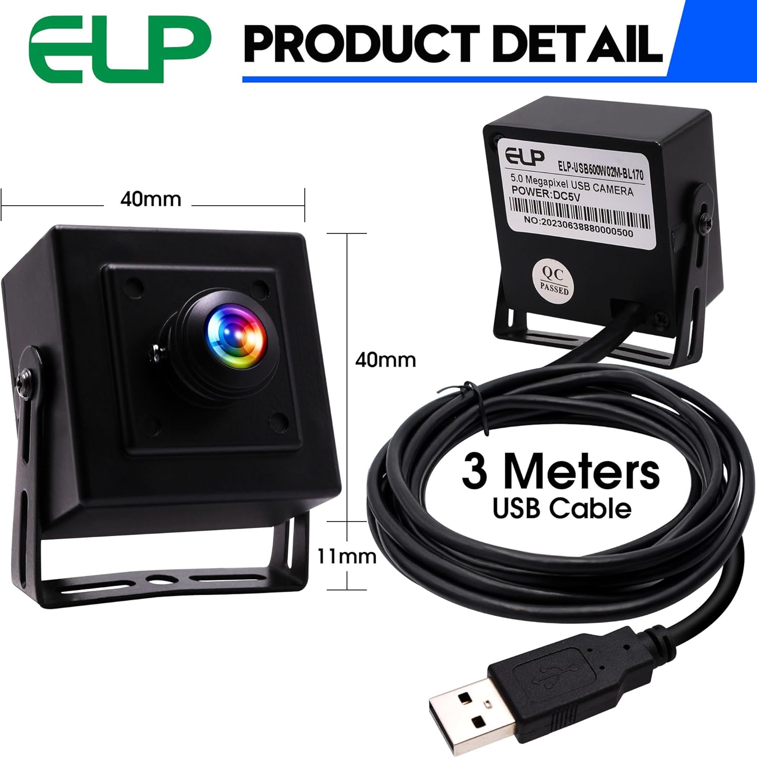 ELP Mini cámara de seguridad USB de aluminio con lente ojo de pez gran angular de 170 grados, cámara Lightburn USB2.0 para seguridad en el hogar y