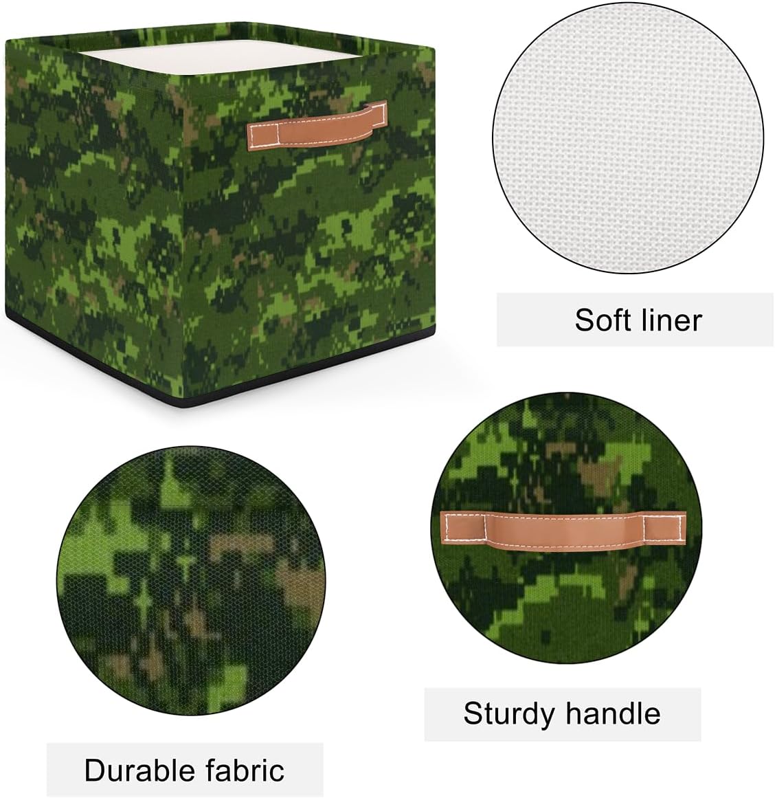 KOBLEN Moderna cesta de almacenamiento cuadrada de camuflaje plegable para ropa, cesta de almacenamiento de ropa de 13 x 13 pulgadas, cubo grande