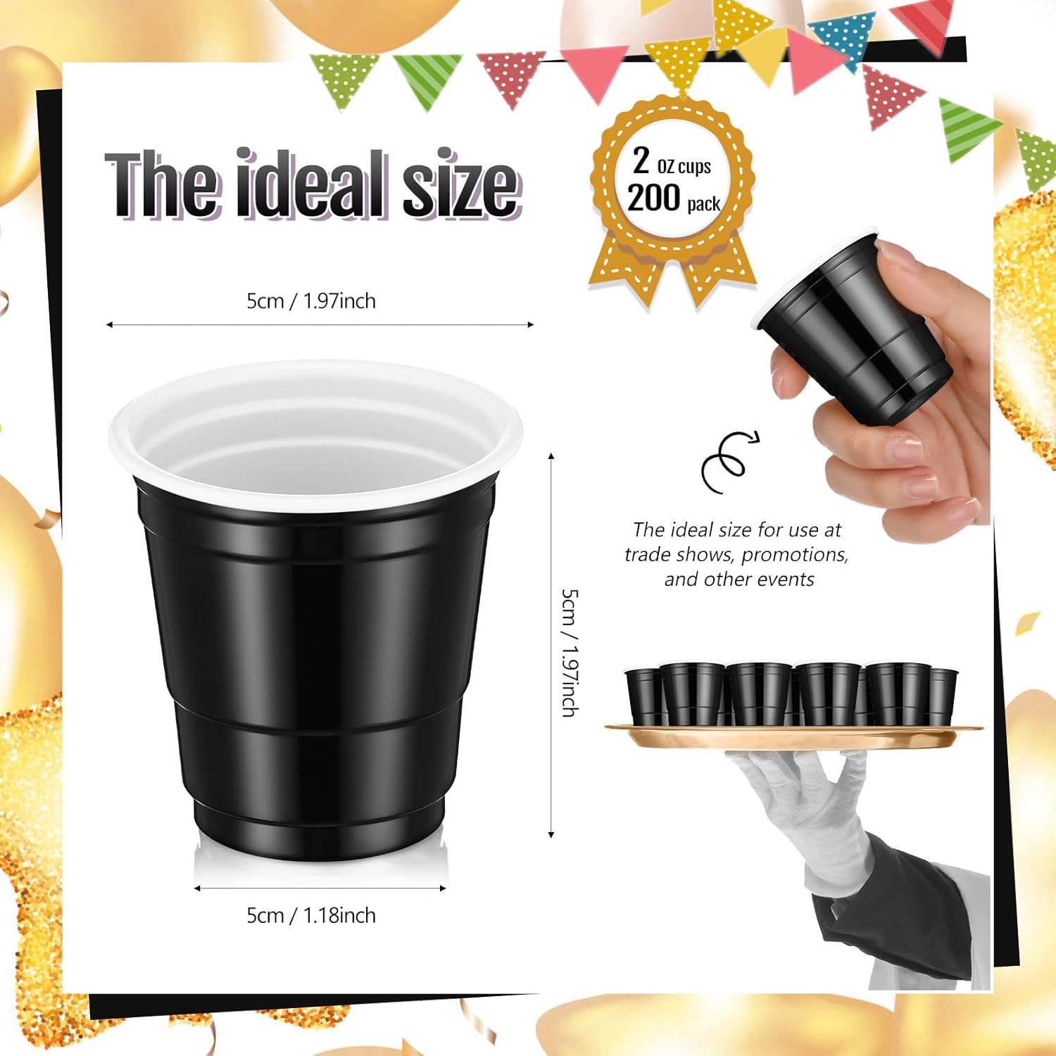 Layhit Paquete de 200 vasos de chupito de 2 onzas, vasos de chupito de plástico, mini vasos desechables para verano, boda, graduación, fiesta de